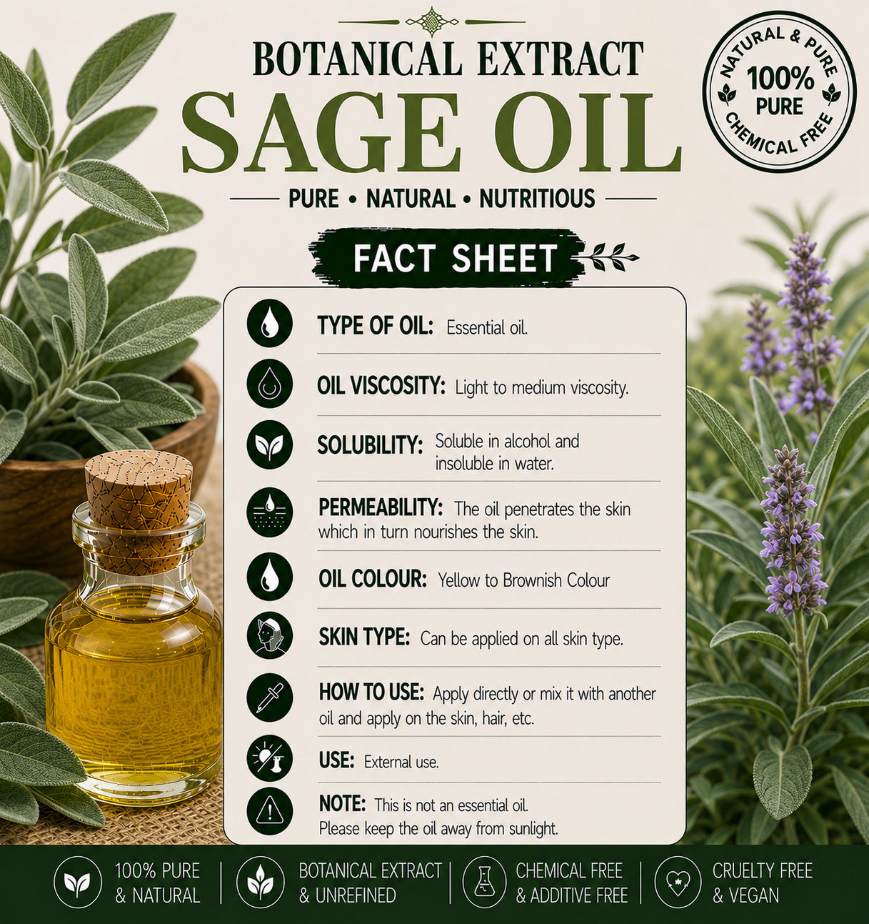 Sage Oil Pure Cold Pressed Hollywood Secrets