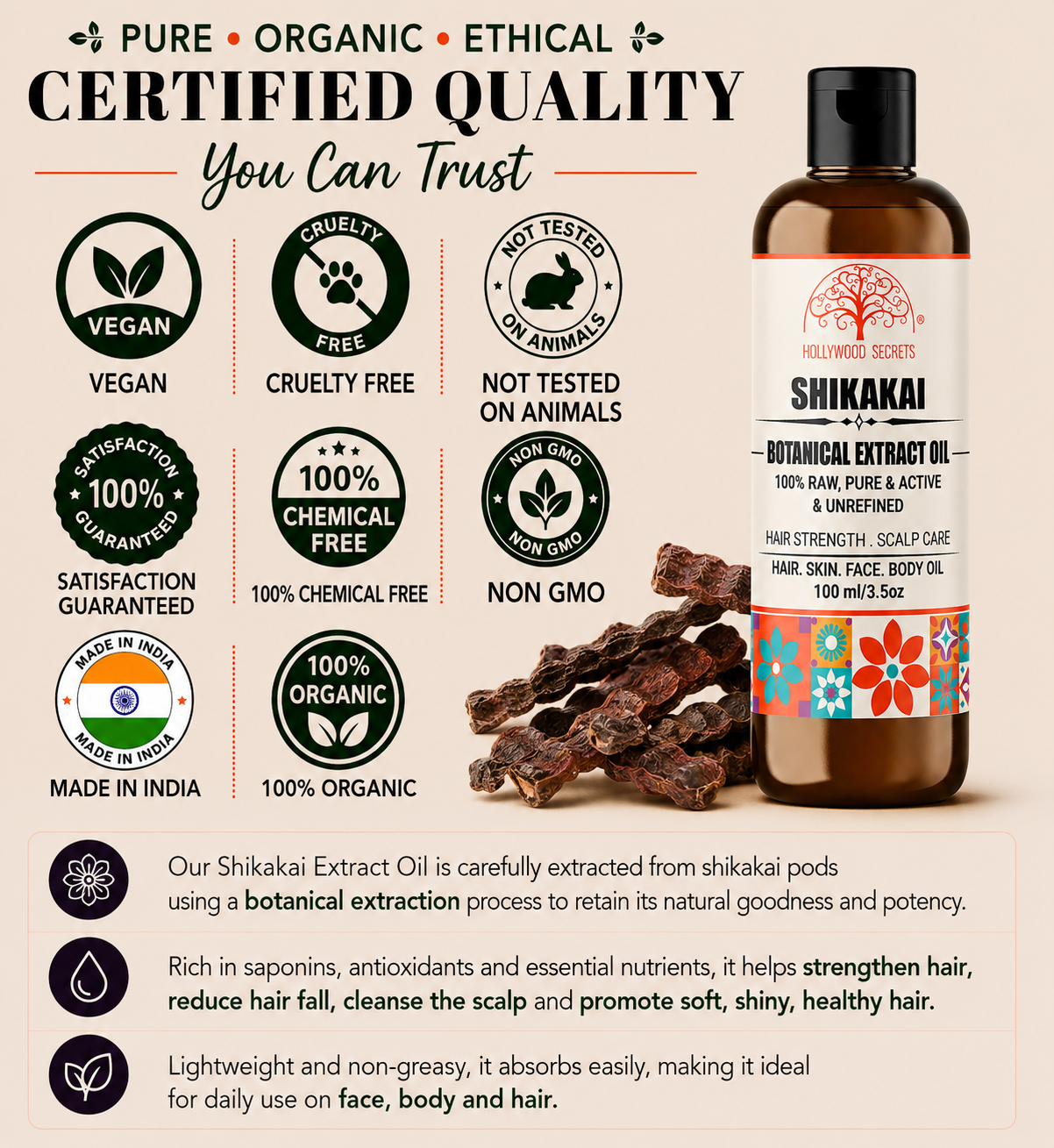 Shikakai Oil Pure Botanical Extract Hollywood Secrets