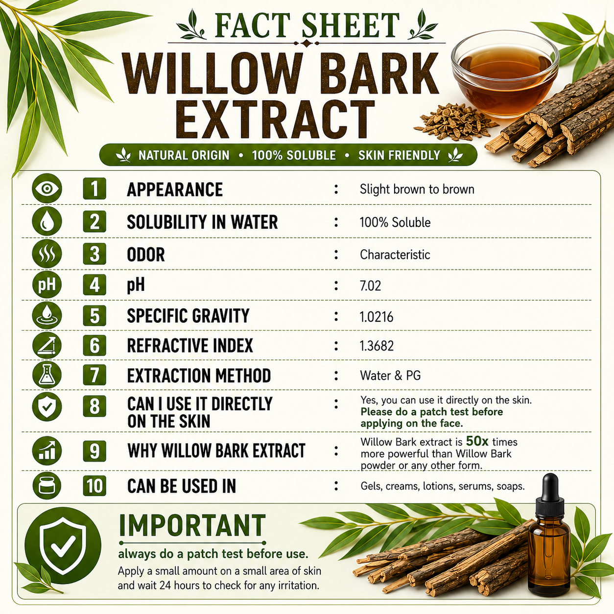 Pure 85% Willow Bark Liquid Extract Hollywood Secrets