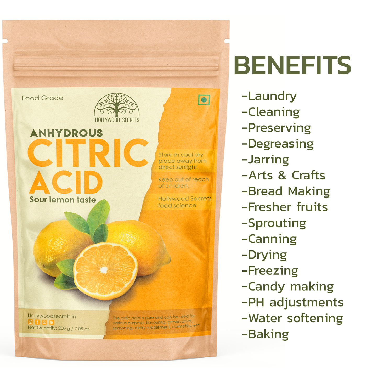Pure Citric Acid Powder 200 Gms Hollywood Secrets