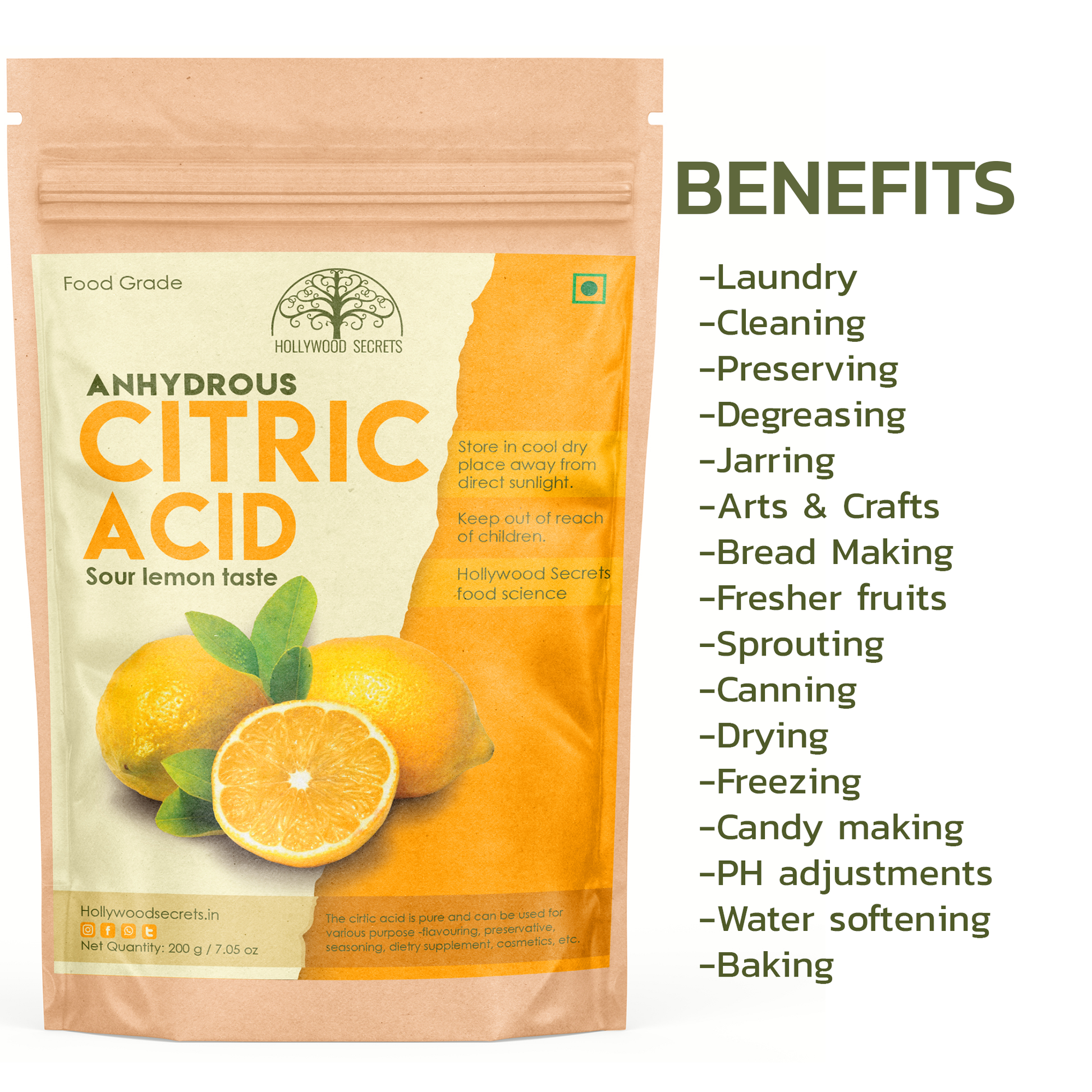 Pure Citric Acid Powder 200 Gms Hollywood Secrets