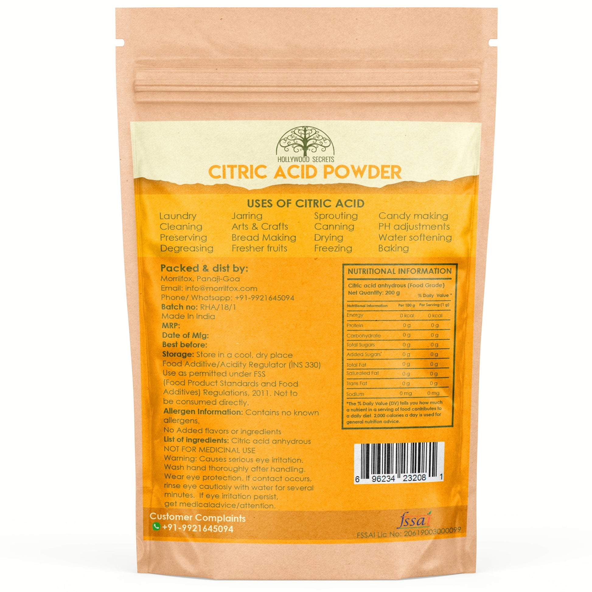 Pure Citric Acid Powder 200 Gms Hollywood Secrets