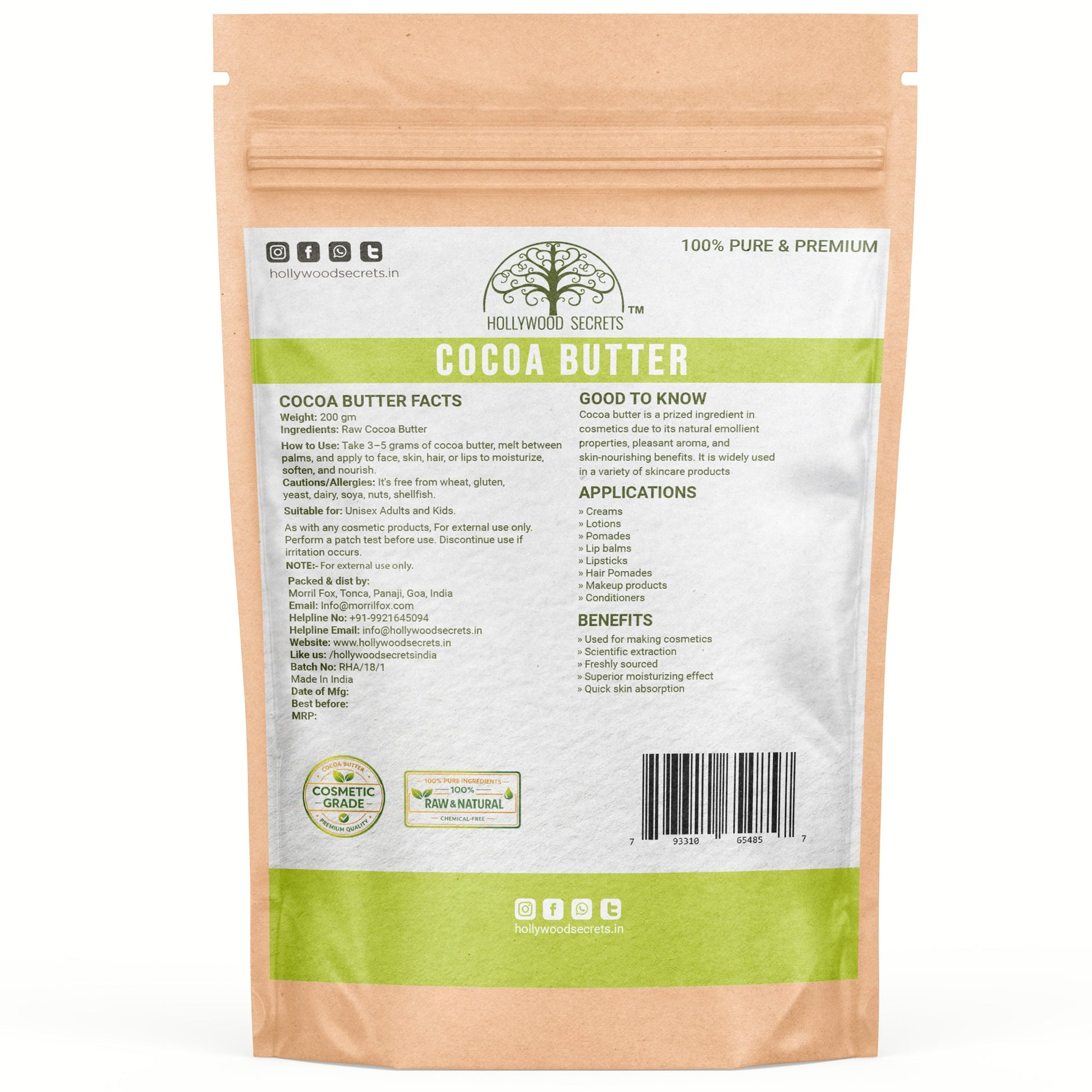 Raw Cocoa Body Skin Butter 200gm Hollywood Secrets