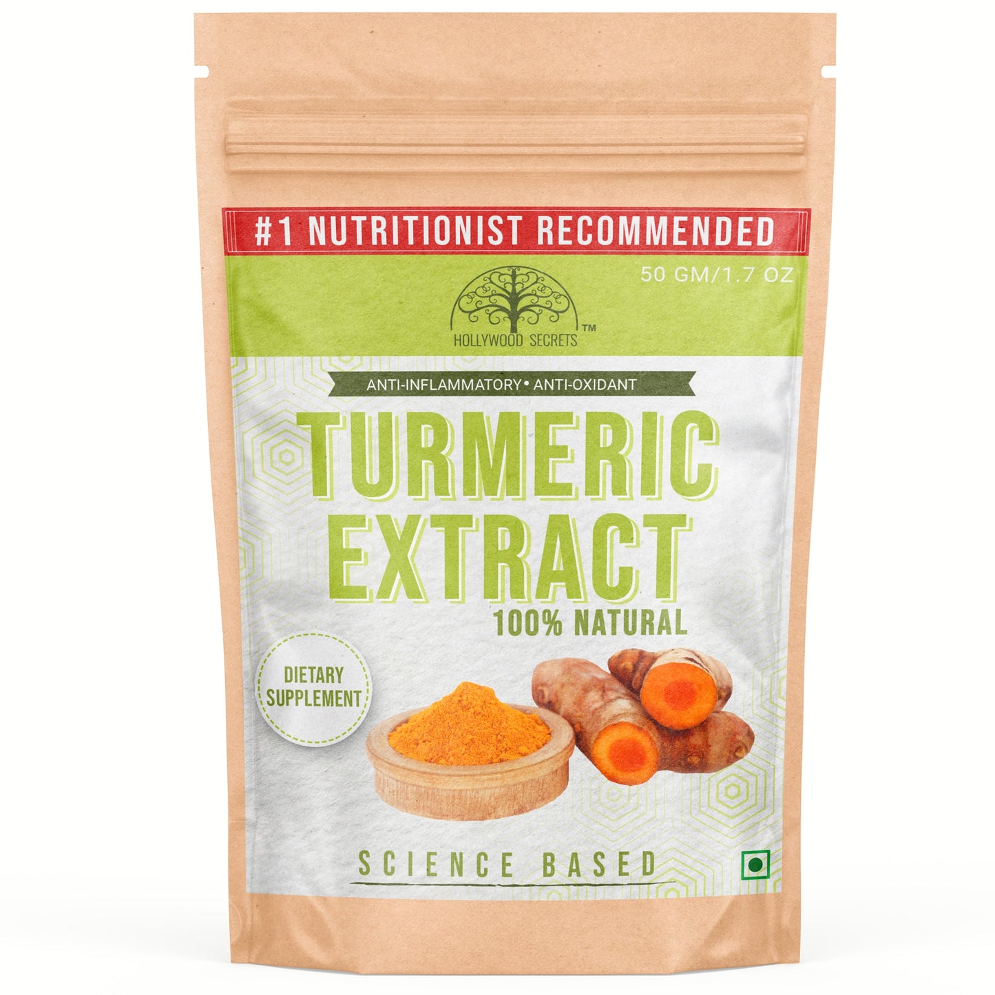 Pure Turmeric Extract Powder Supplements 20% Curcumin 50 gm Hollywood Secrets