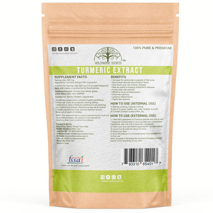 Pure Turmeric Extract Powder Supplements 20% Curcumin 50 gm Hollywood Secrets