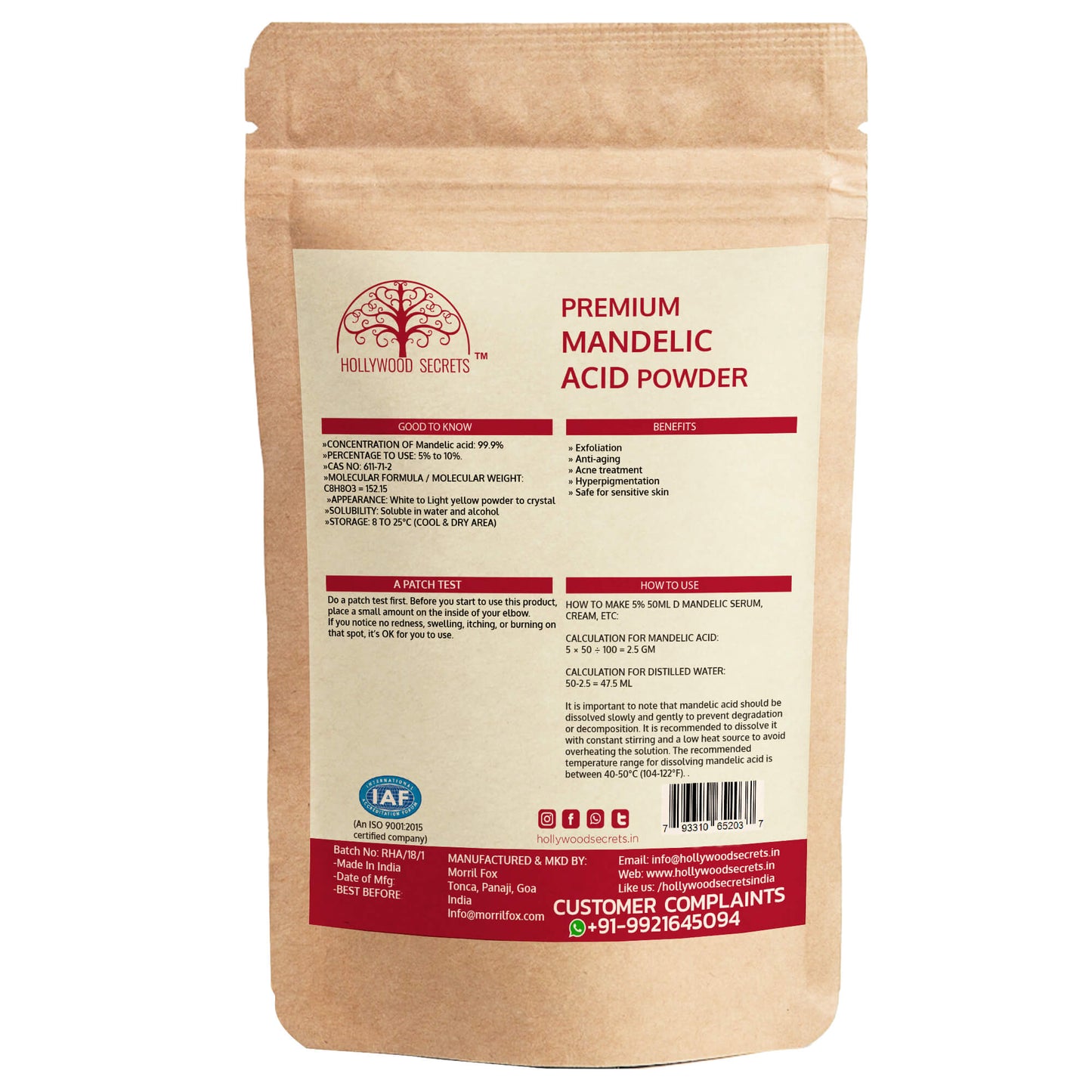 AHA Mandelic Acid Powder 50gm Hollywood Secrets