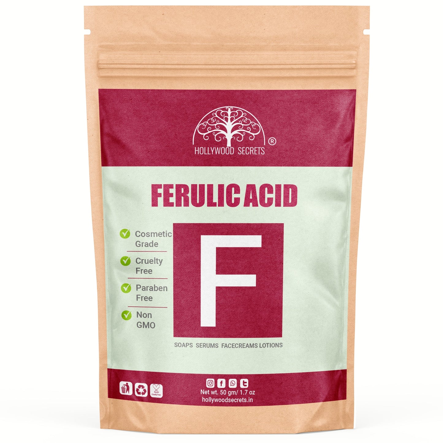 Ferulic Acid Powder 50 gm Hollywood Secrets
