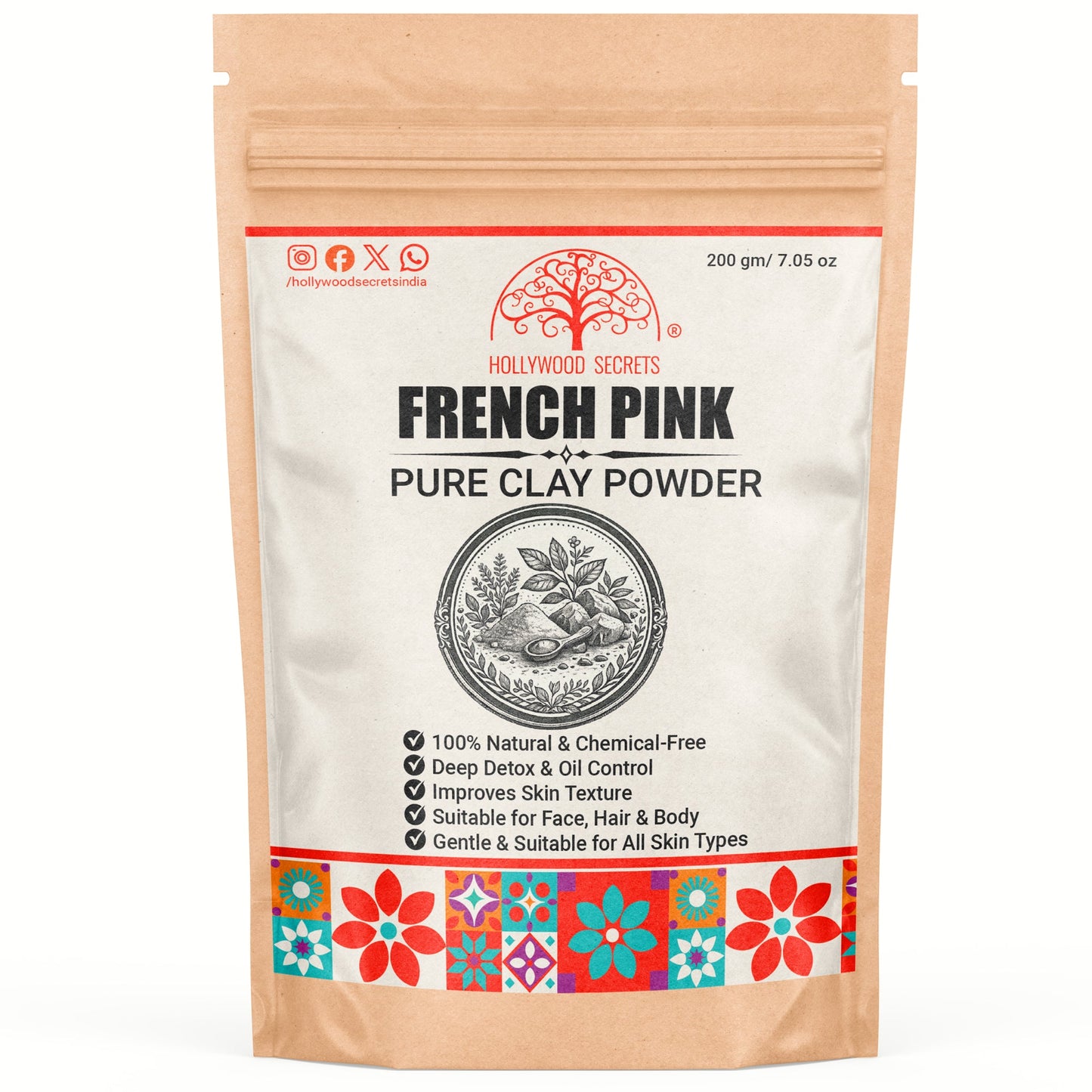 Pure French Pink Clay Powder 200Gms Hollywood Secrets