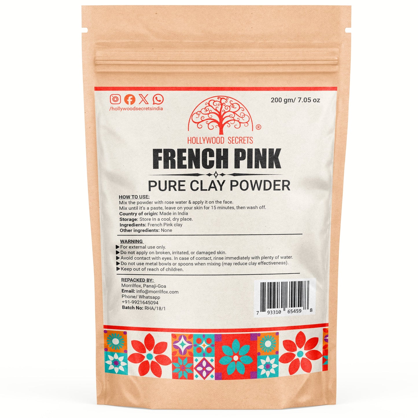 Pure French Pink Clay Powder 200Gms Hollywood Secrets