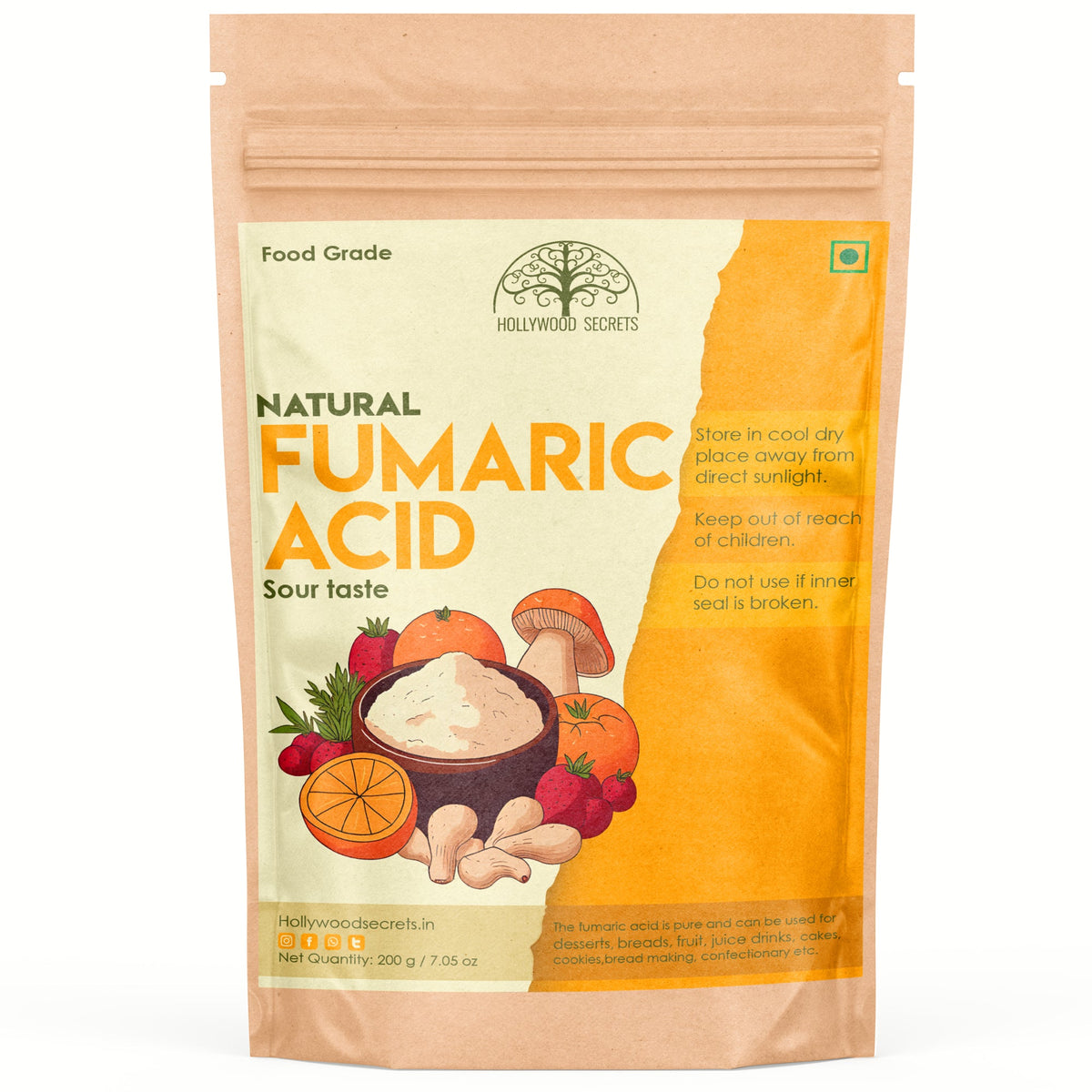 Pure Fumaric Acid Food Grade 200 gm Hollywood Secrets