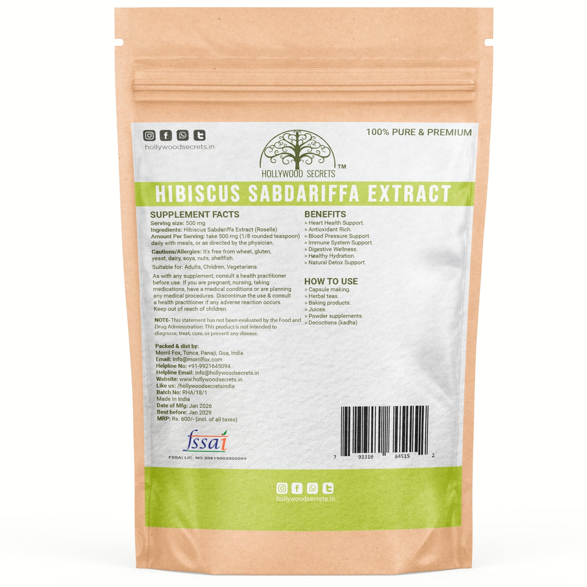 Hibiscus Extract 100% Natural – Detox, Antioxidant & Digestion Support Hollywood Secrets