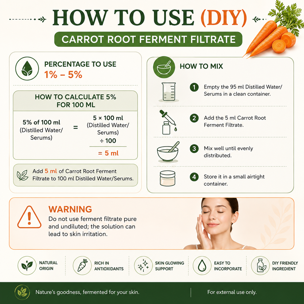 Carrot Root Bio Ferment Filtrate Skin Whitening 100ml Hollywood Secrets