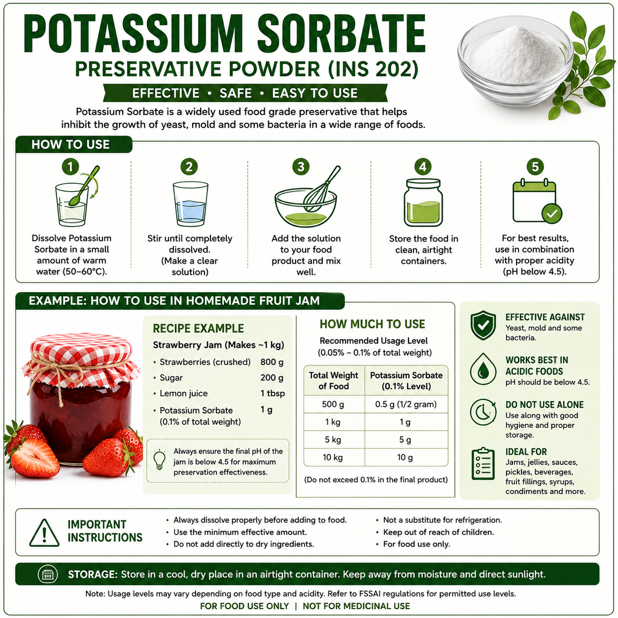 Potassium Sorbate Preservative Powder 100gm Hollywood Secrets