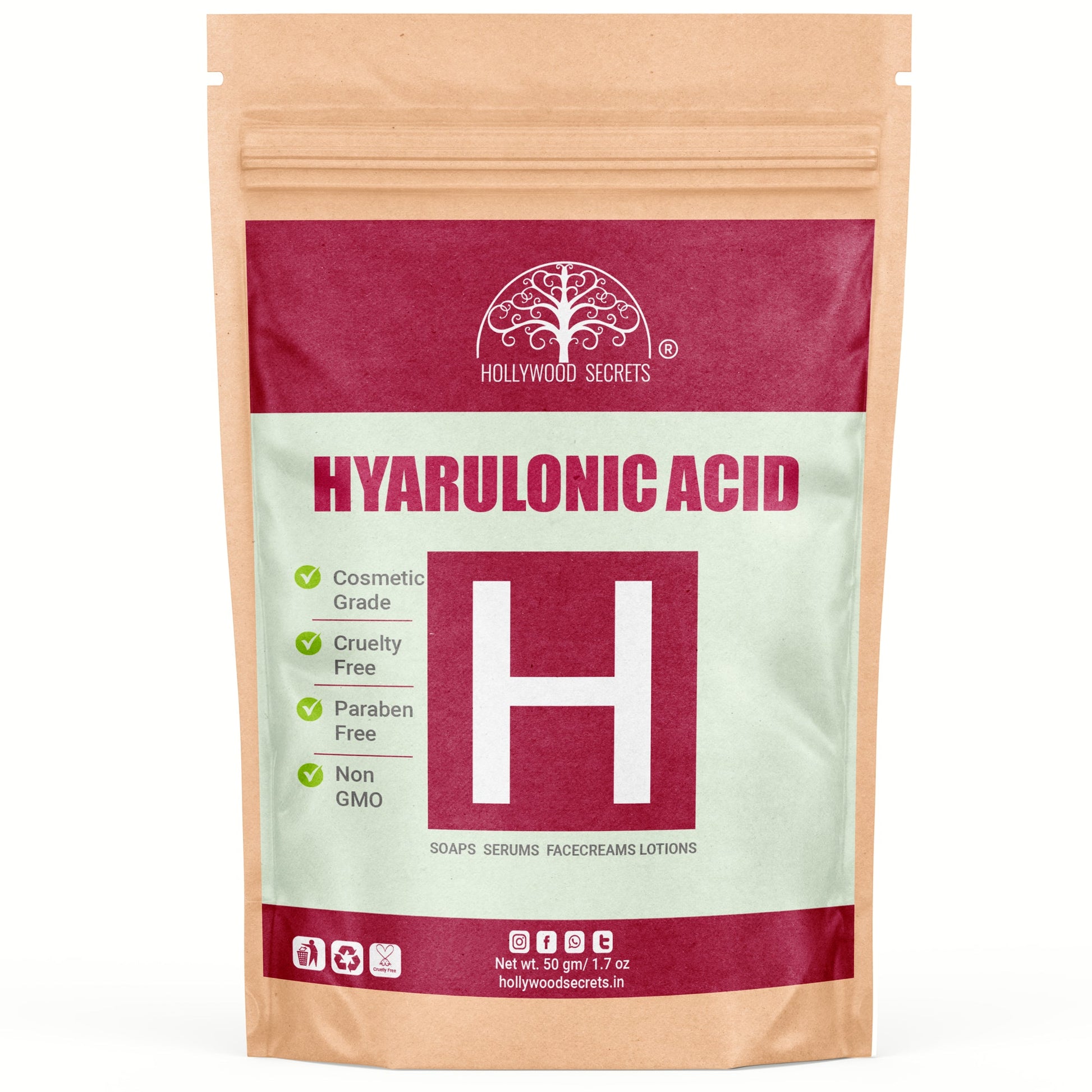 Pure Hyaluronic Acid Powder 50gm Hollywood Secrets
