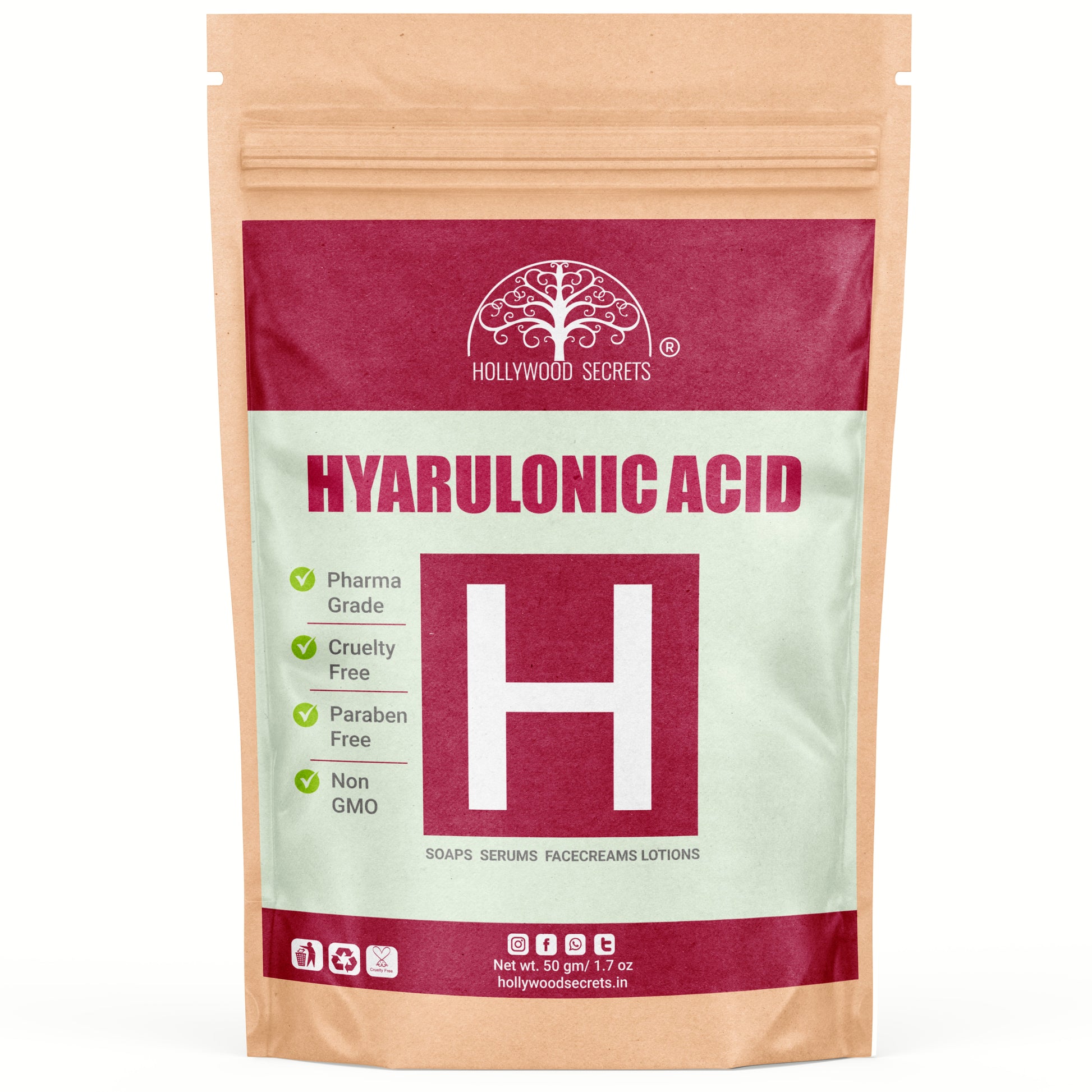 Pure Hyaluronic Acid Powder 50gm Hollywood Secrets