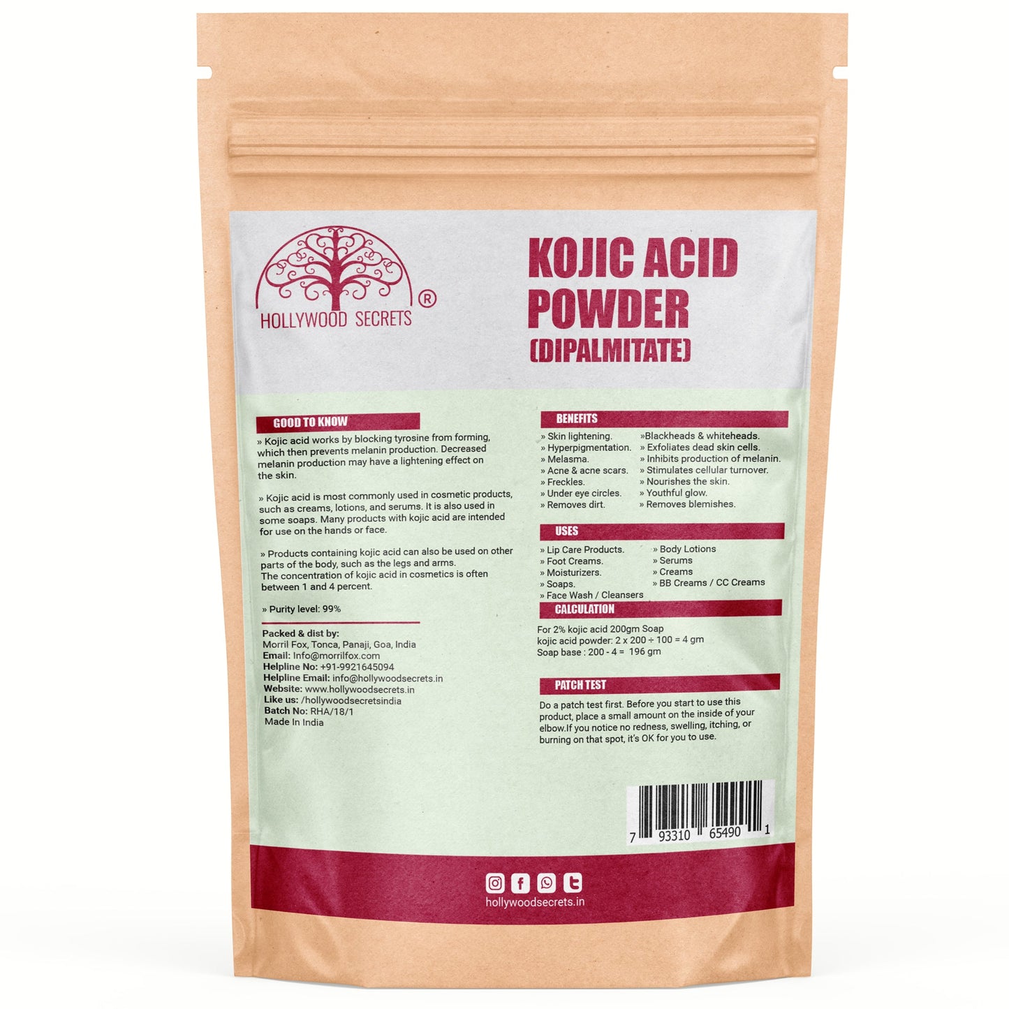 Pure Kojic Acid Dipalmitate Powder 50gm Hollywood Secrets