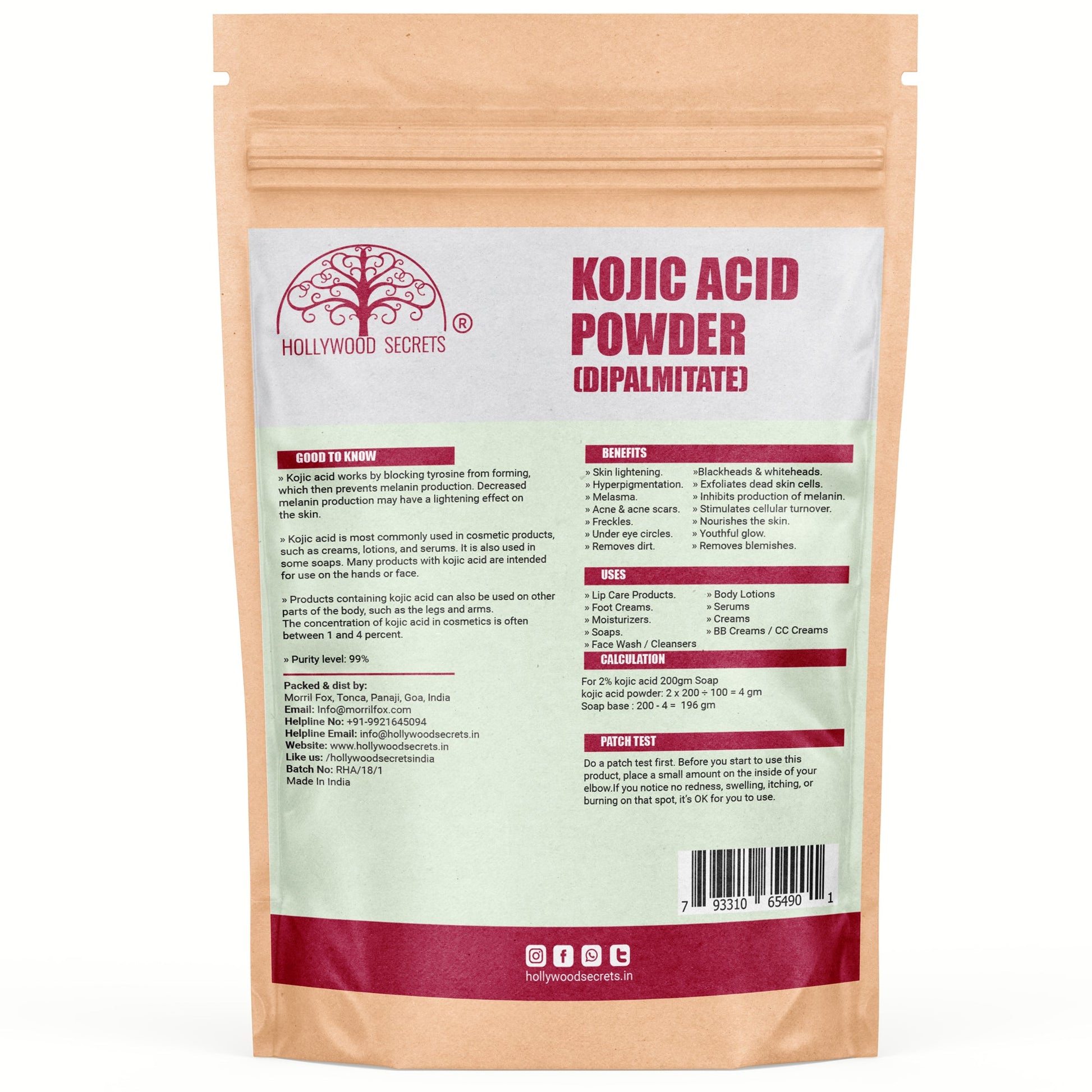 Pure Kojic Acid Dipalmitate Powder 50gm Hollywood Secrets
