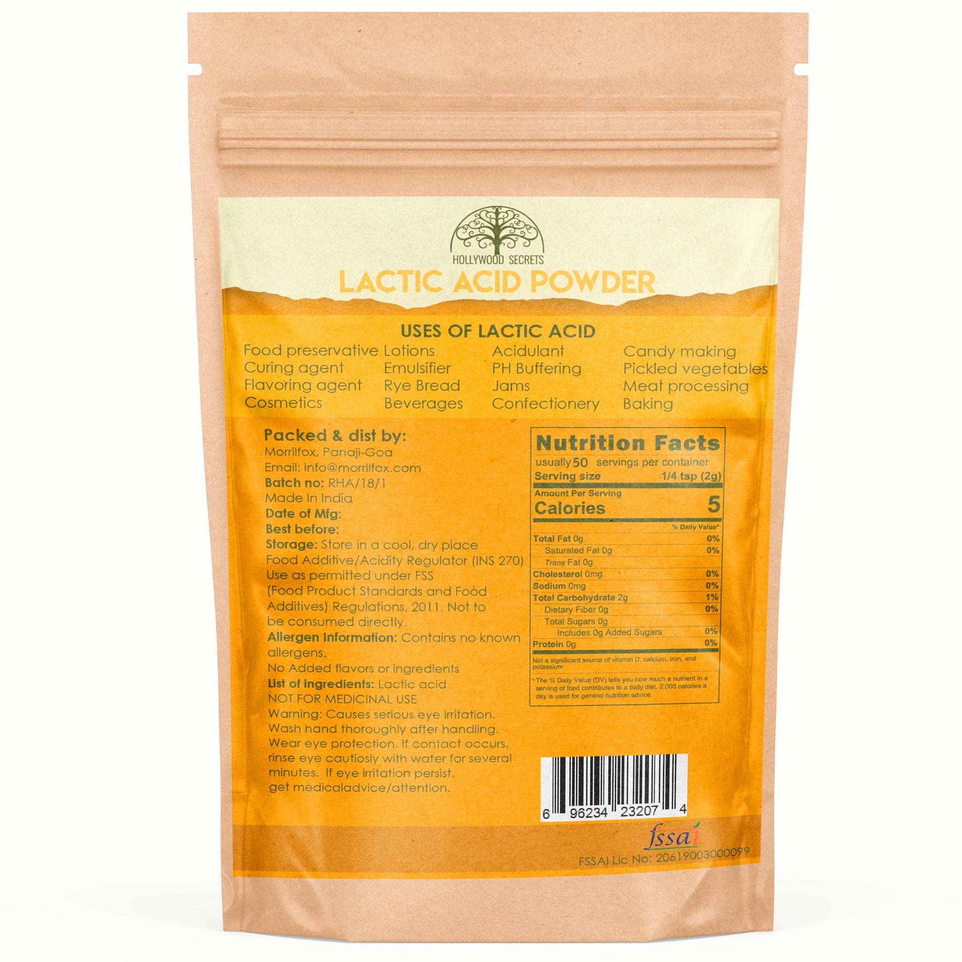 Pure Lactic Acid Powder (100 Gms) Hollywood Secrets