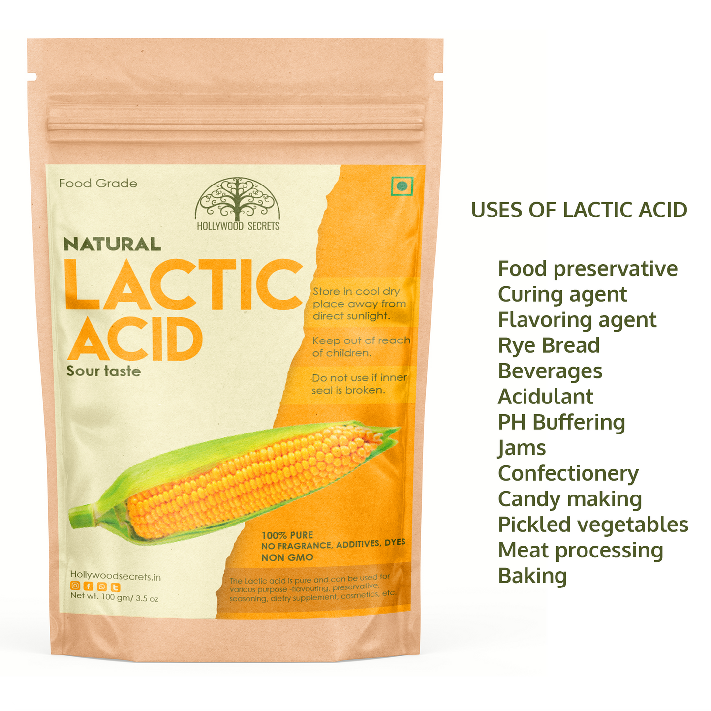 Pure Lactic Acid Powder (100 Gms)