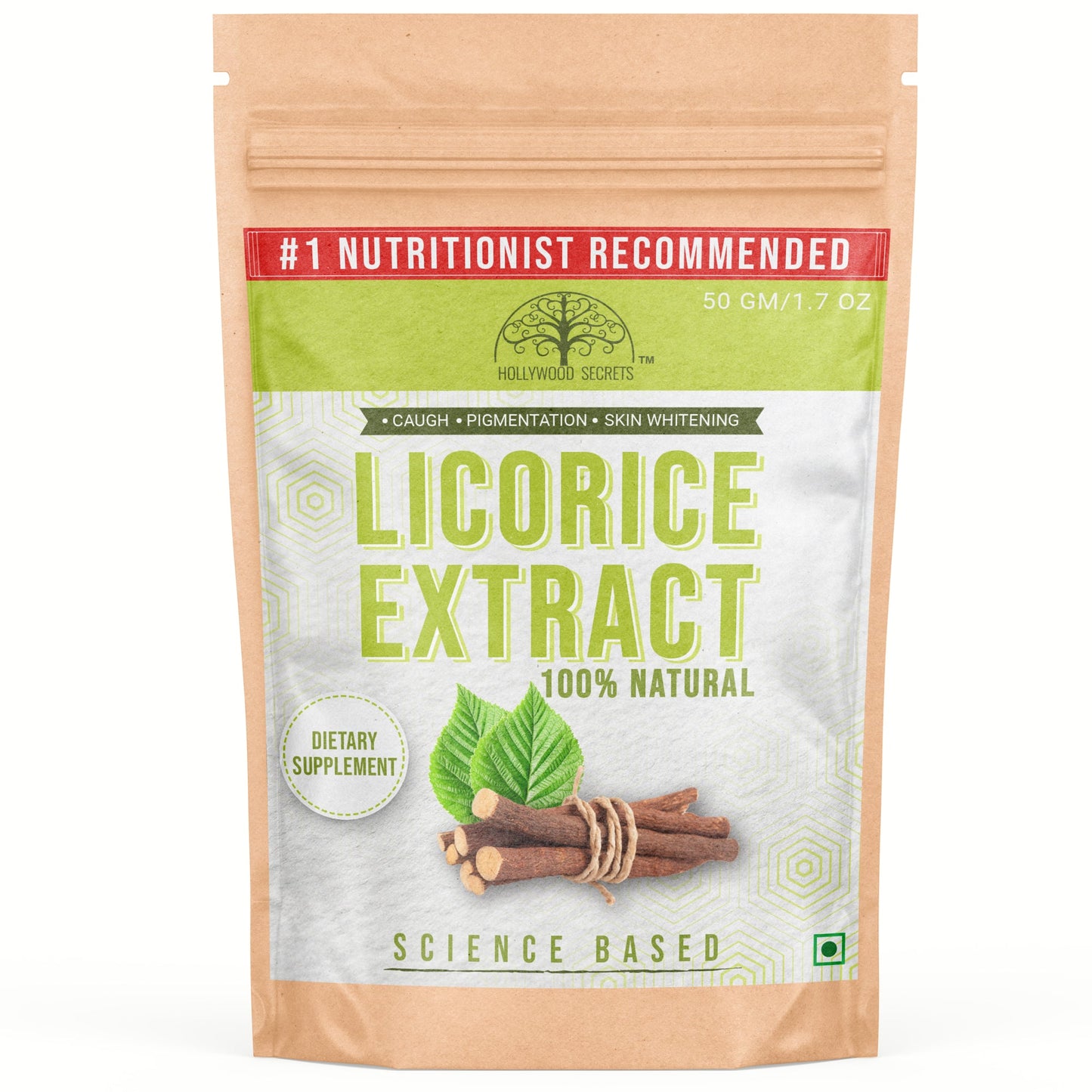 Pure Licorice Mulethi Extract Powder 10% Glycyrrhizin 50gm Hollywood Secrets