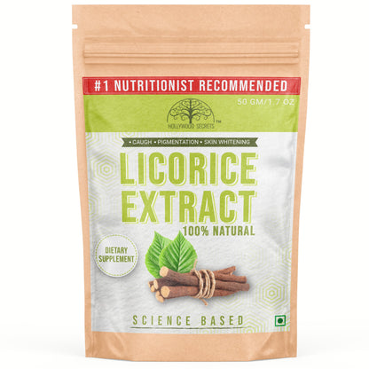 Pure Licorice Mulethi Extract Powder 10% Glycyrrhizin 50gm Hollywood Secrets