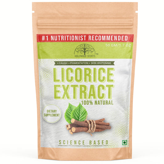 Pure Licorice Mulethi Extract Powder 10% Glycyrrhizin 50gm Hollywood Secrets