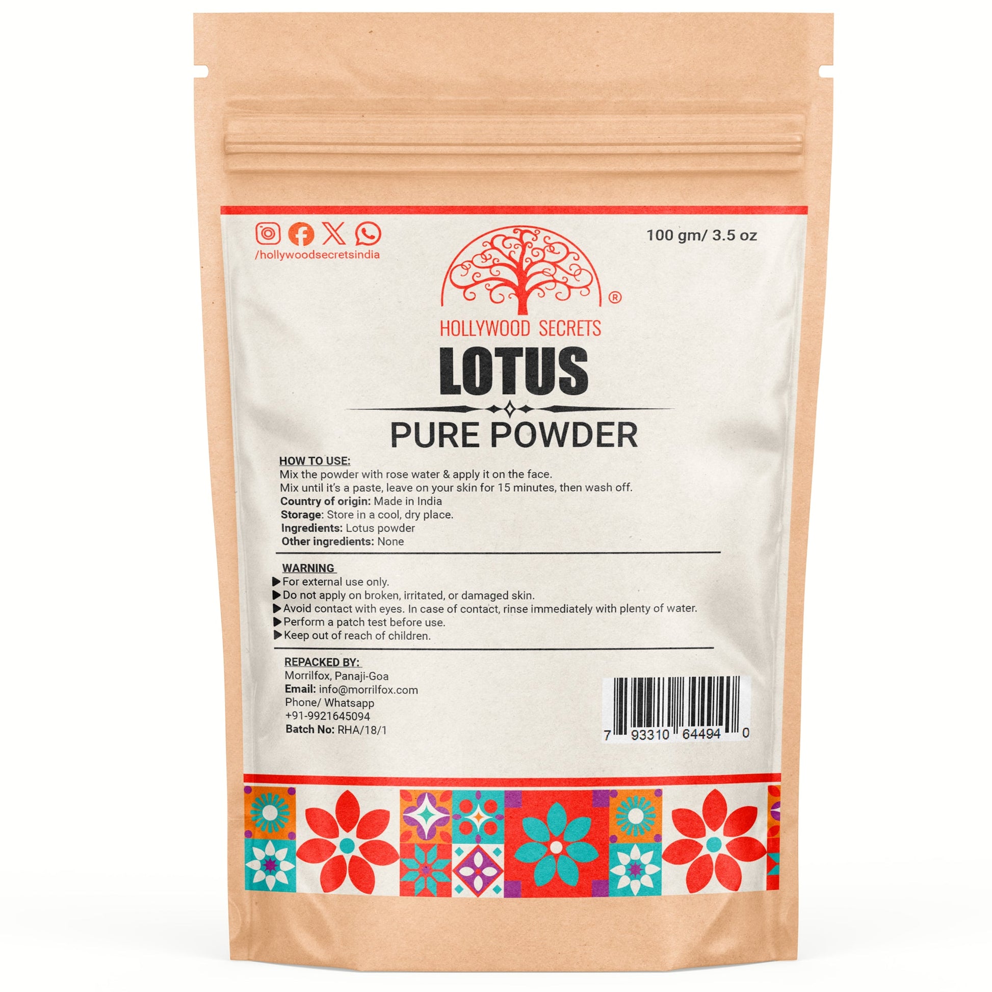 Organic Lotus Powder (100 Gms) Hollywood Secrets