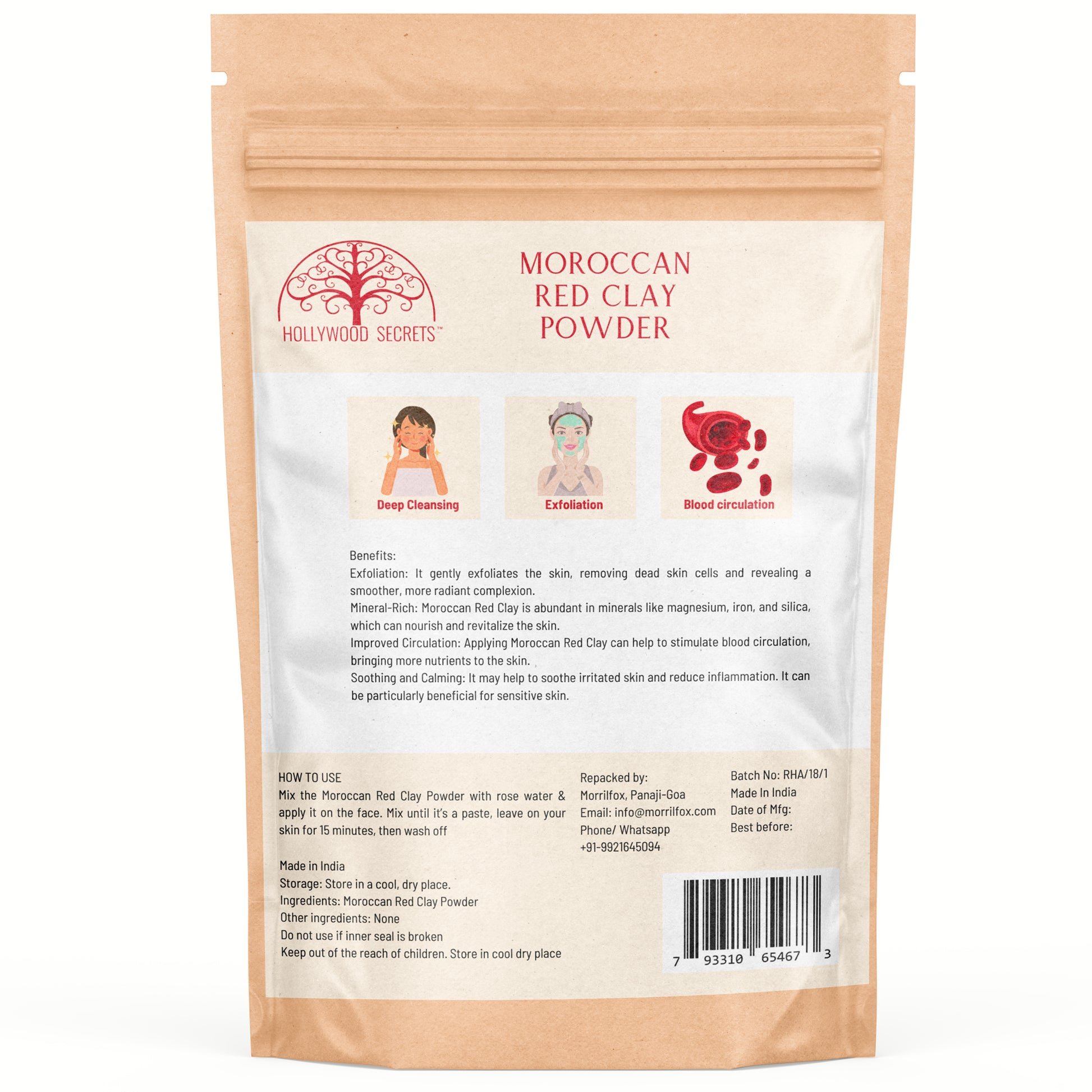 Pure Moroccan Red Clay 100Gms Hollywood Secrets