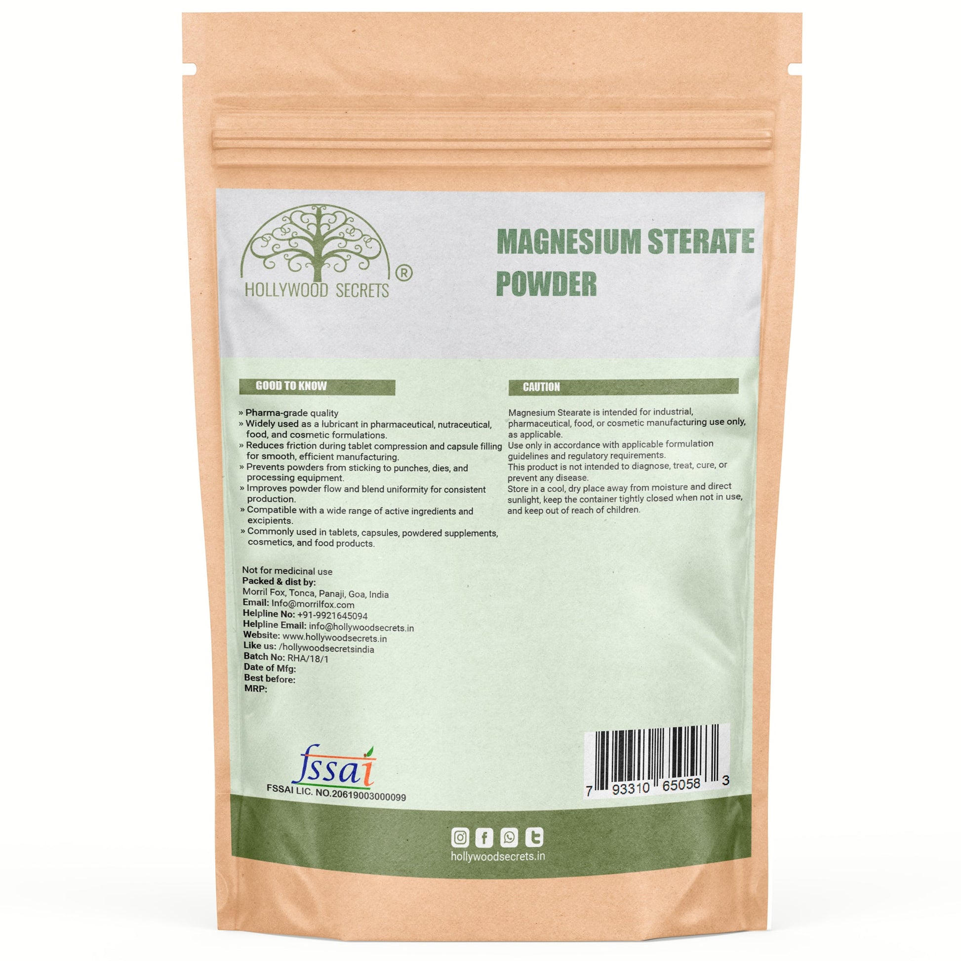 Magnesium Stearate Powder 200gm Hollywood Secrets