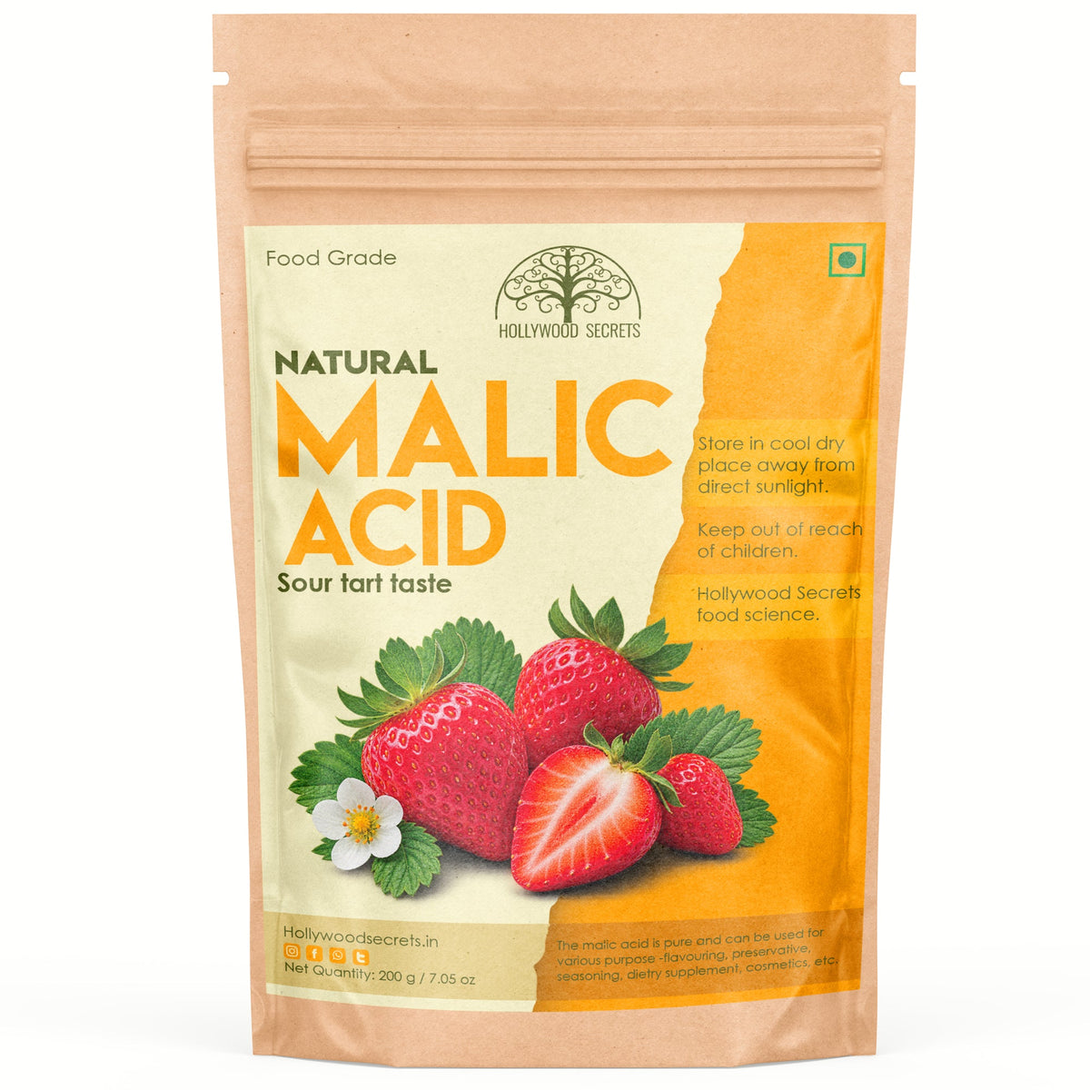 Pure Malic Acid Powder Food Grade 200 gm Hollywood Secrets