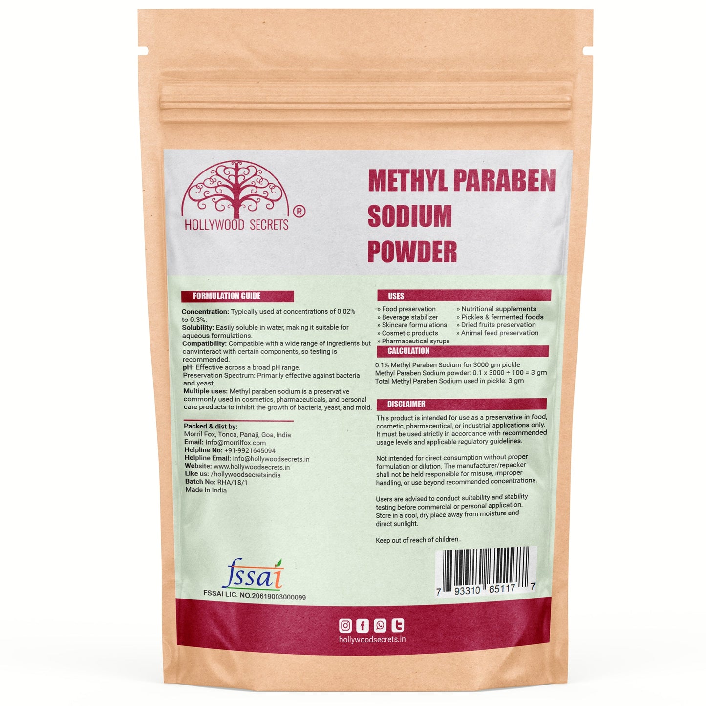 Sodium Methyl Paraben Powder 100gm Hollywood Secrets