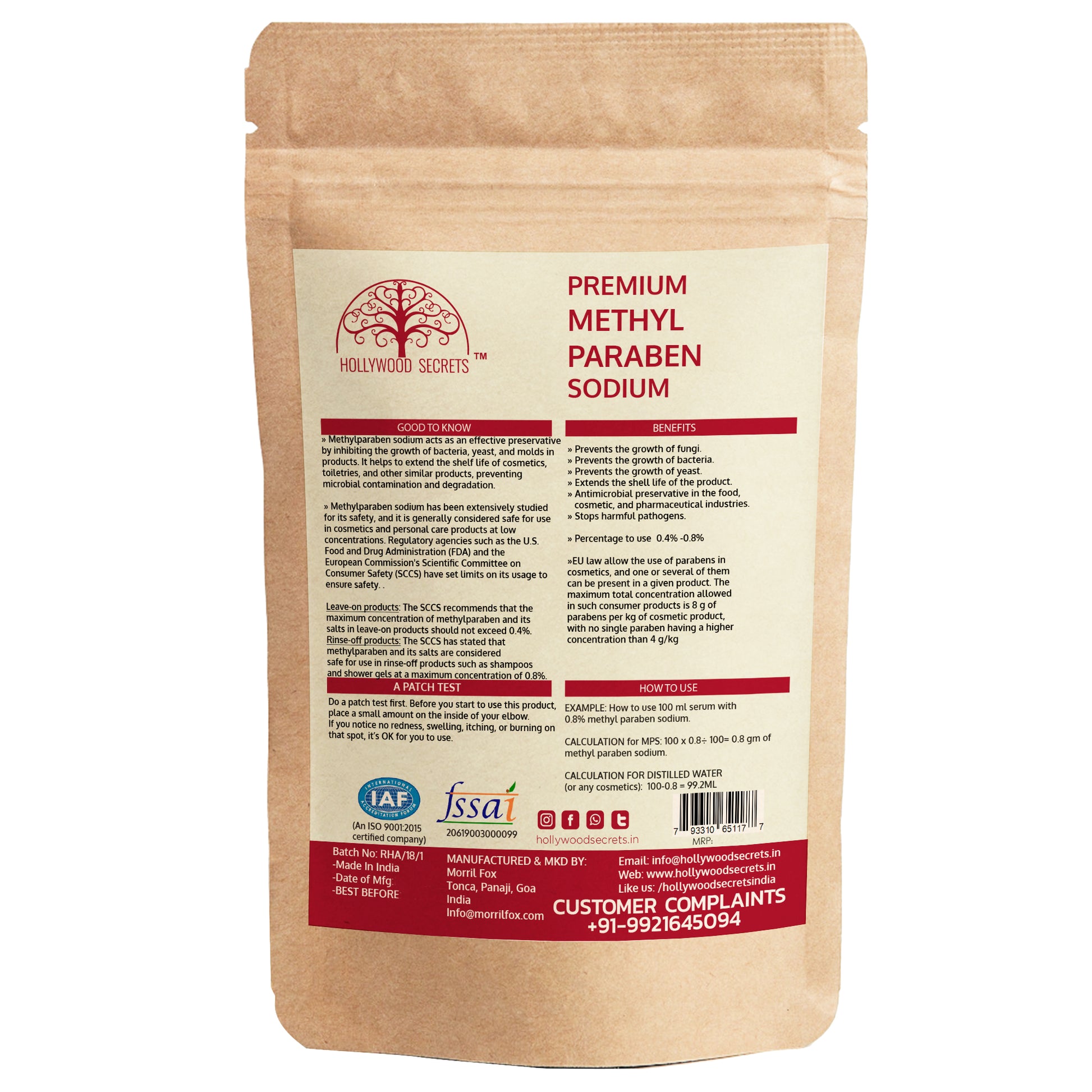 Sodium Methyl Paraben Powder 100gm Hollywood Secrets