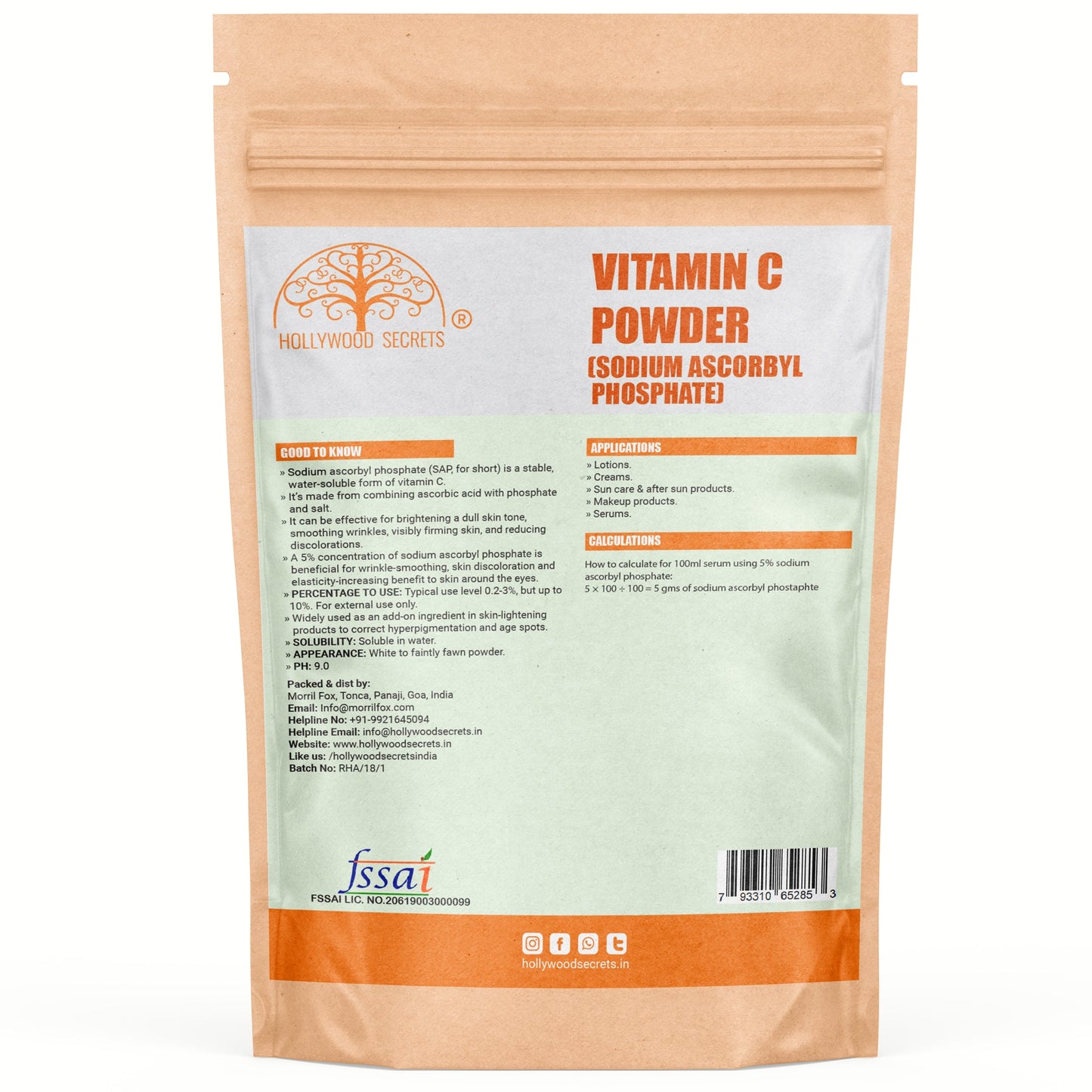 Sodium Ascorbyl Phosphate Vitamin C Powder 50gm Hollywood Secrets