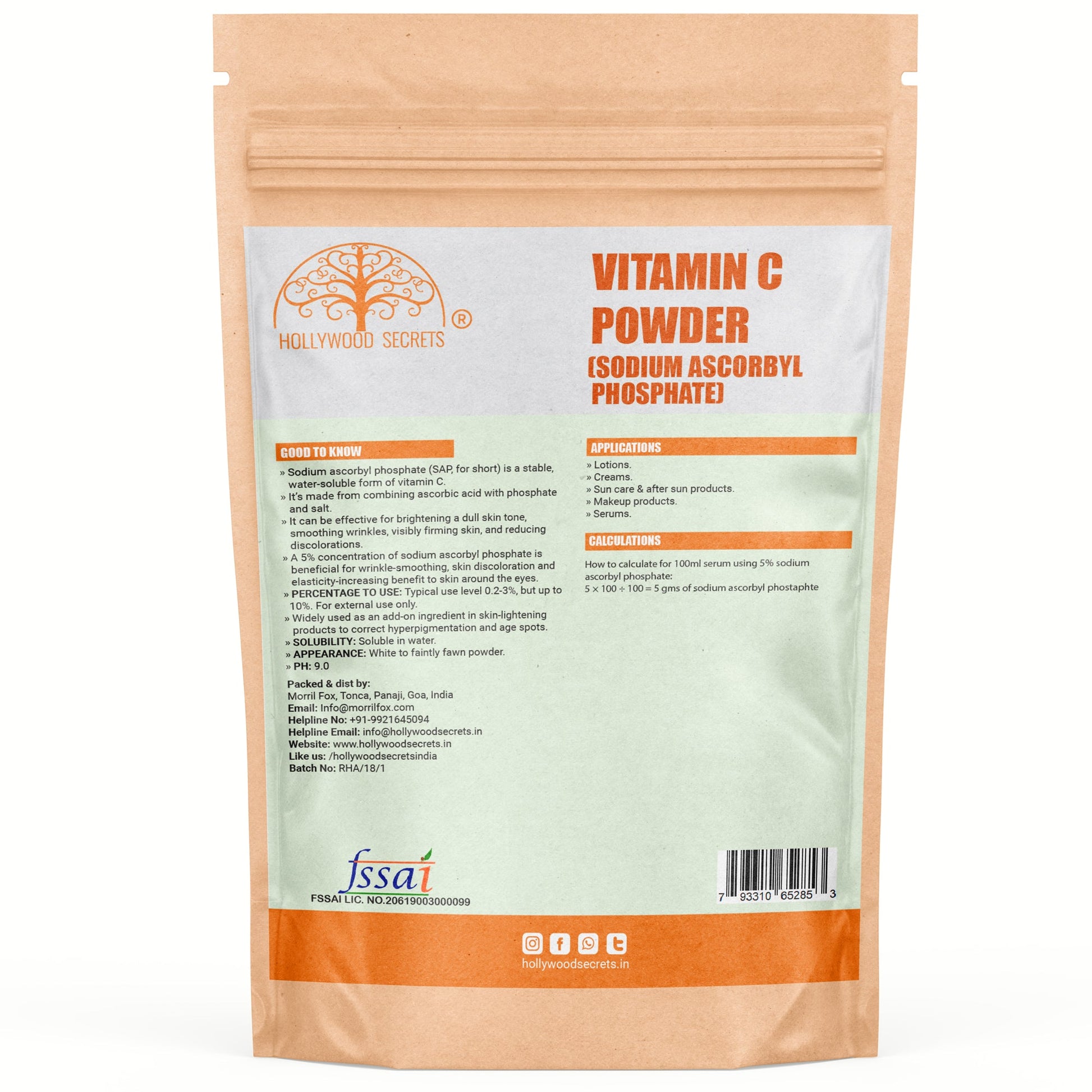 Sodium Ascorbyl Phosphate Vitamin C Powder 50gm Hollywood Secrets