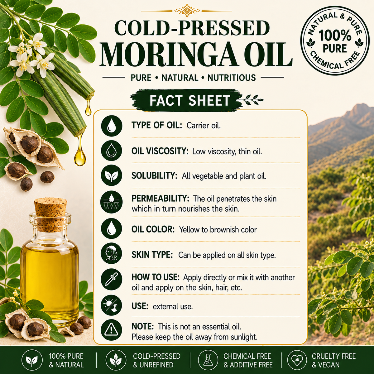 Pure Moringa Cold Pressed Oil Hollywood Secrets