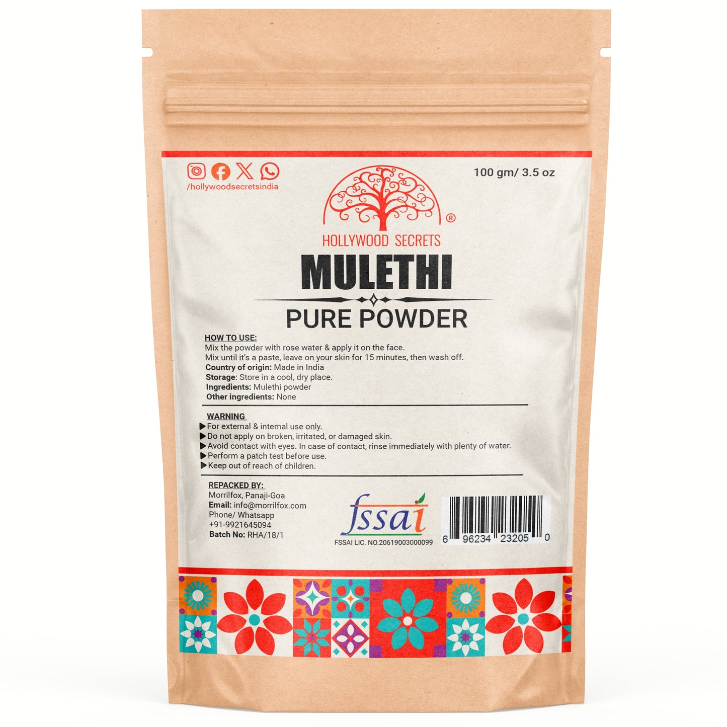 Pure Mulethi Licorice Powder (100 g) Hollywood Secrets