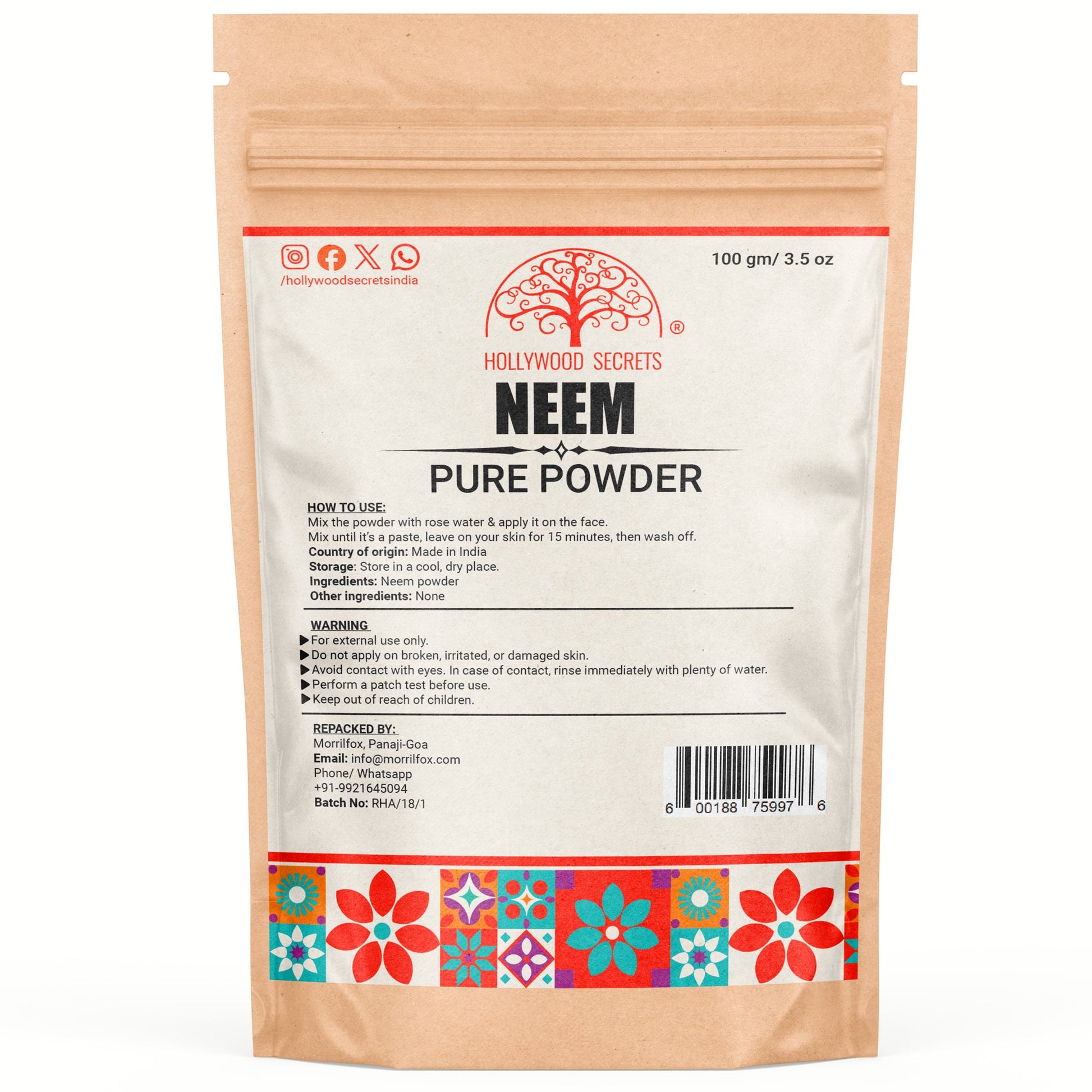 Organic Neem Leaf Powder (100 Gms) hollywoodsecrets