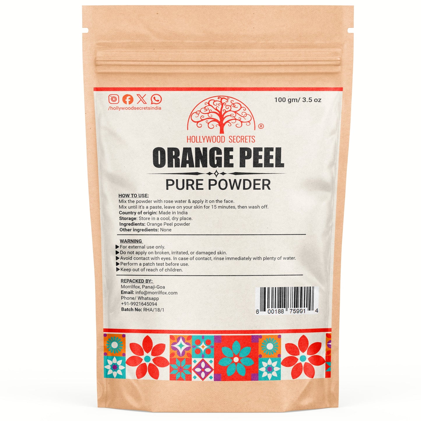 Pure Orange Peel Edible Powder Skin Whitening  (100 Gms) hollywoodsecrets