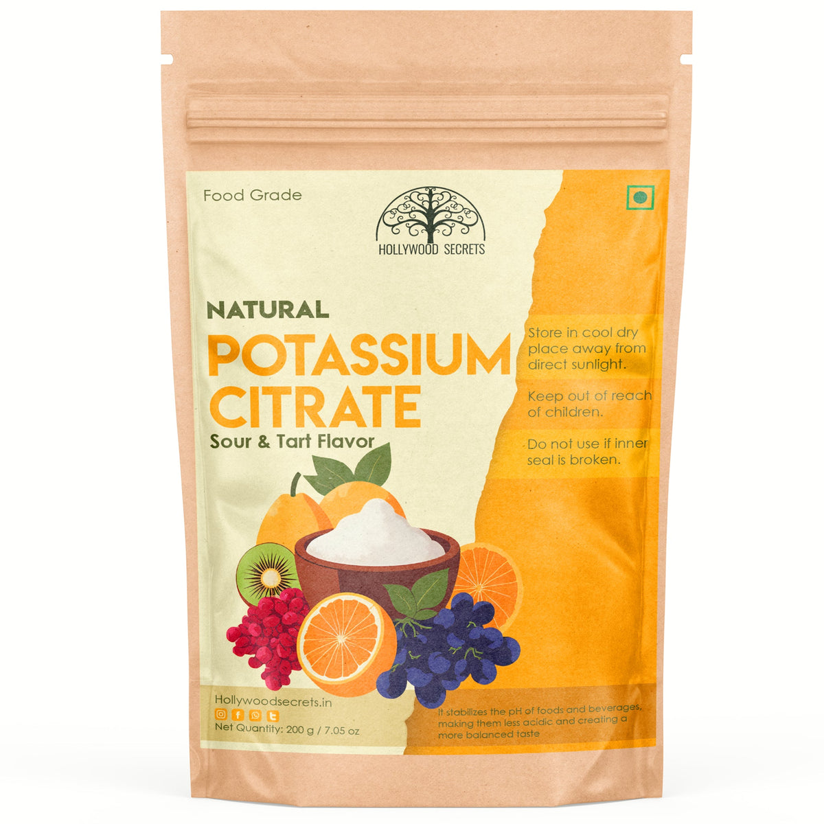 Potassium Citrate Powder Food Grade 200 gm Hollywood Secrets