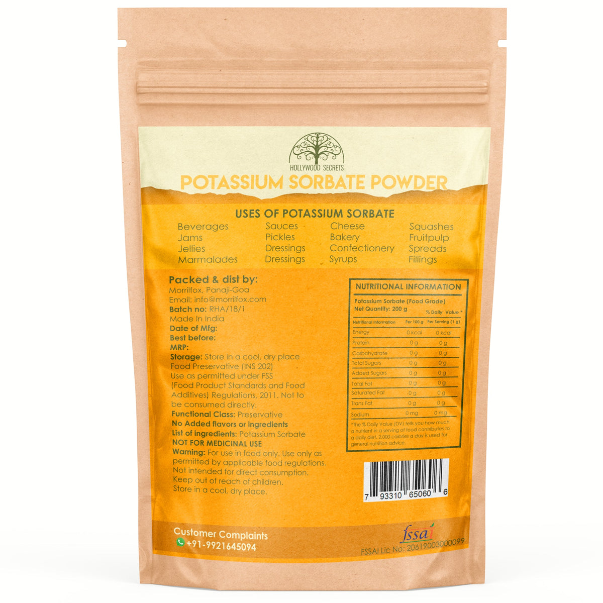 Potassium Sorbate Preservative Powder 100gm Hollywood Secrets