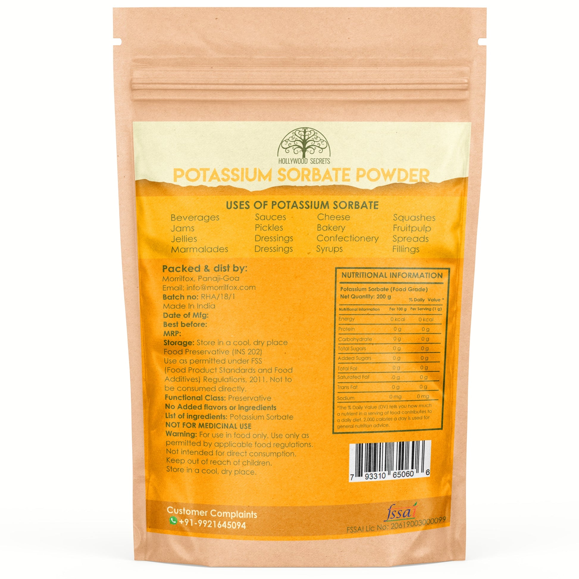 Potassium Sorbate Preservative Powder 100gm Hollywood Secrets