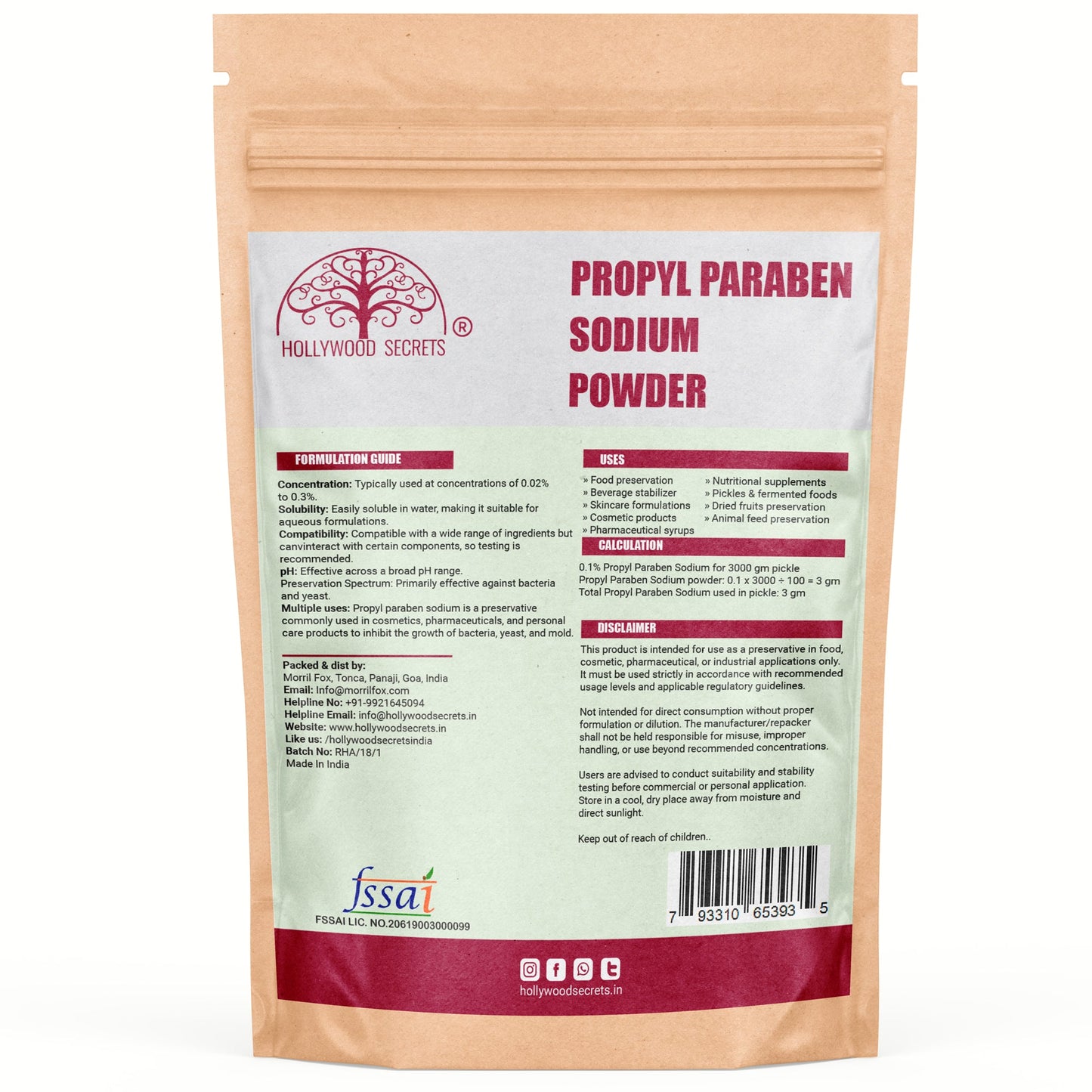 Propyl Paraben Sodium Powder 100gms (Pure) Hollywood Secrets