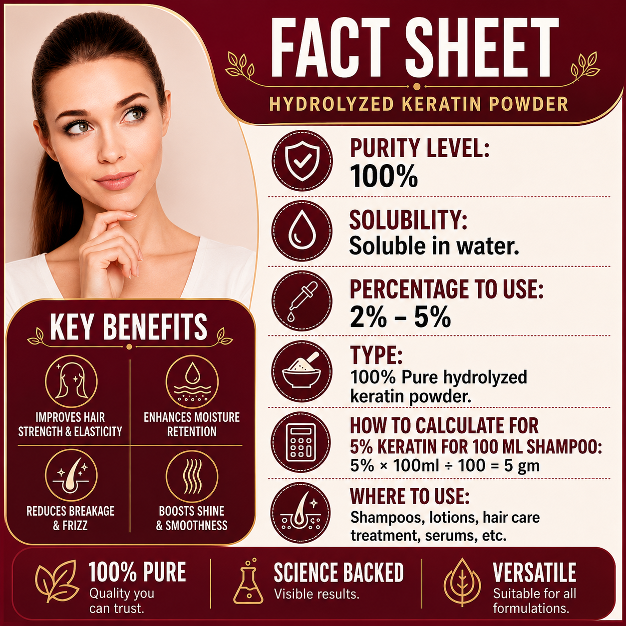 Pure Hydrolyzed Keratin Protein Powder 50gm Hollywood Secrets