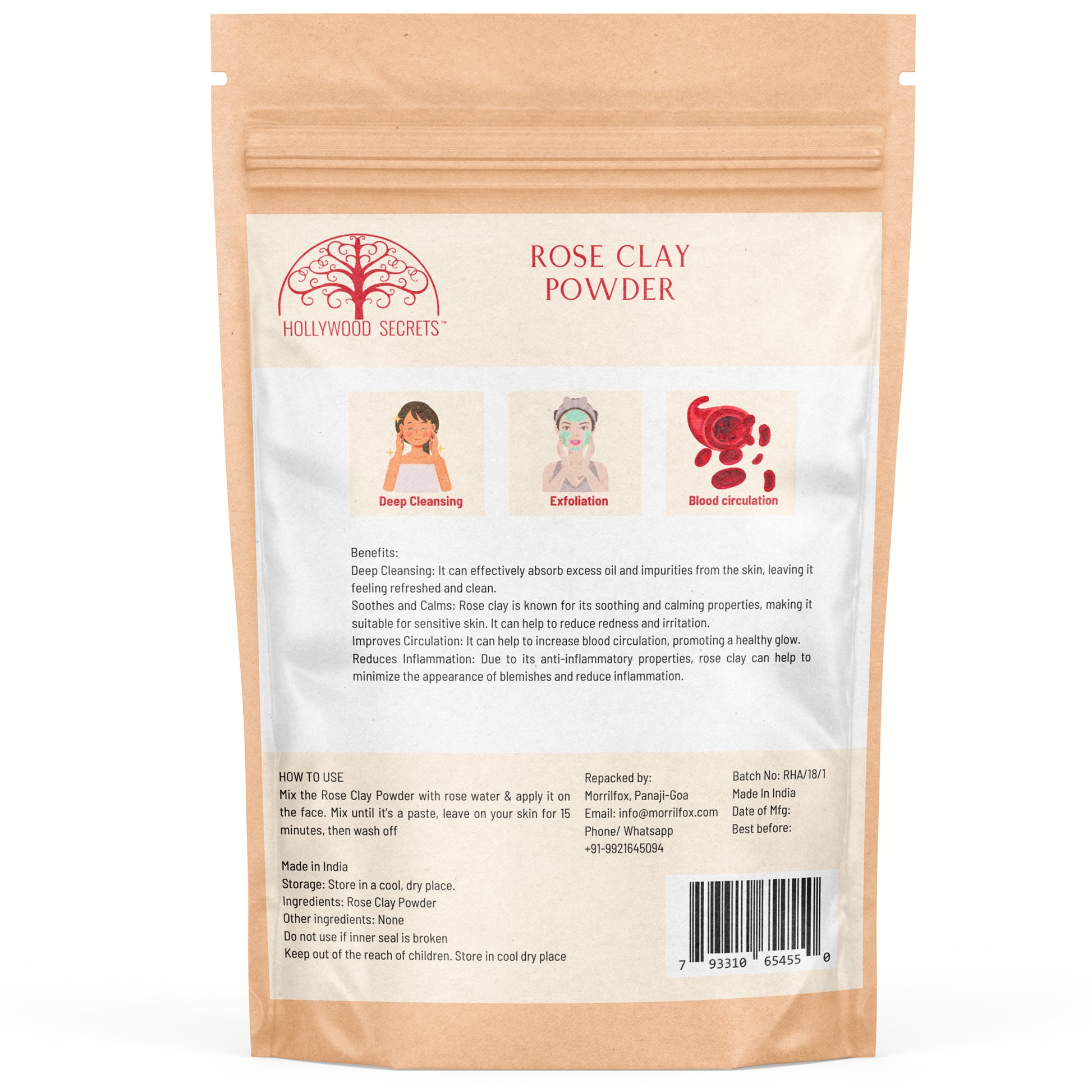 Pure Rose Clay Powder 100Gms Hollywood Secrets