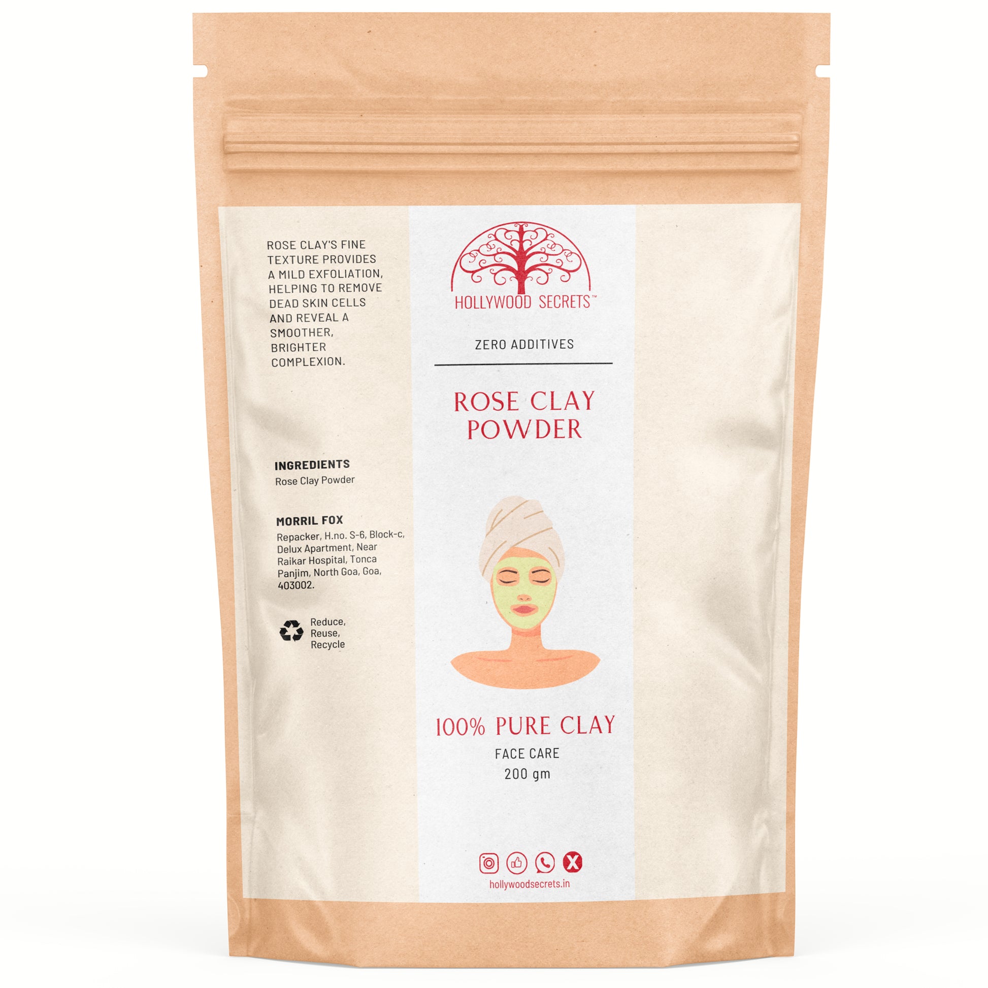 Pure Rose Clay Powder 100Gms Hollywood Secrets