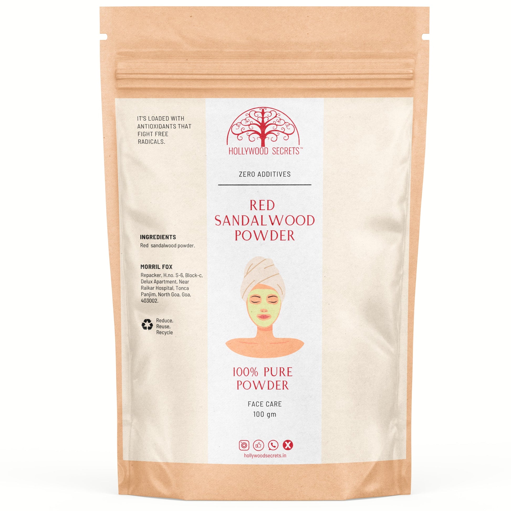 Organic Red Sandalwood Powder Lal Chandan Oil (100 Gms) Hollywood Secrets