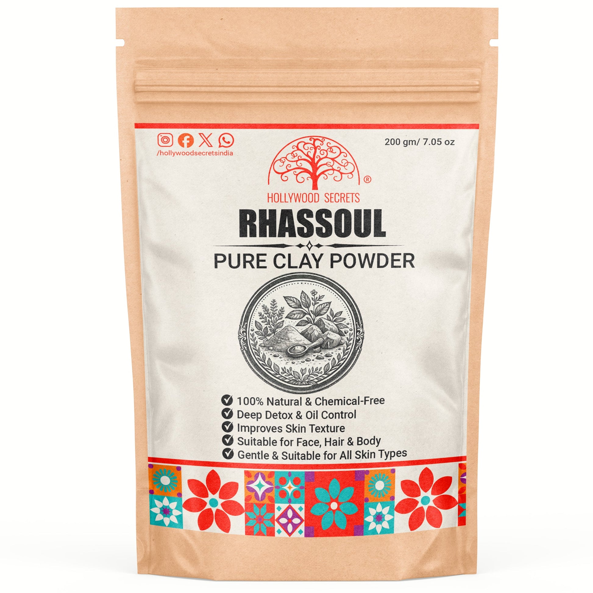 Pure Rhassoul Clay Powder 200Gms Hollywood Secrets