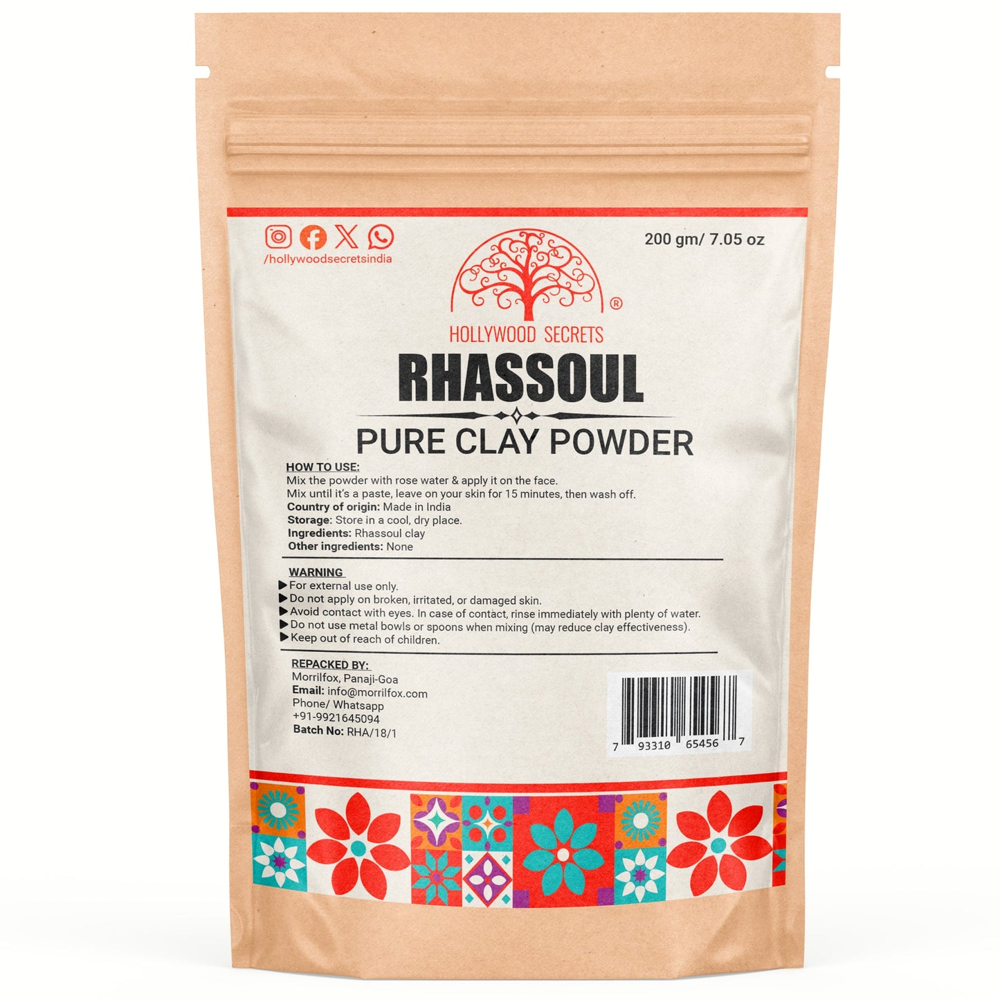 Pure Rhassoul Clay Powder 200Gms Hollywood Secrets