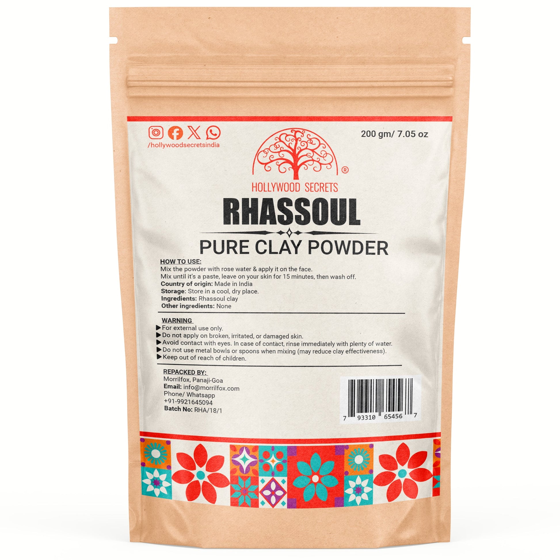 Pure Rhassoul Clay Powder 200Gms Hollywood Secrets