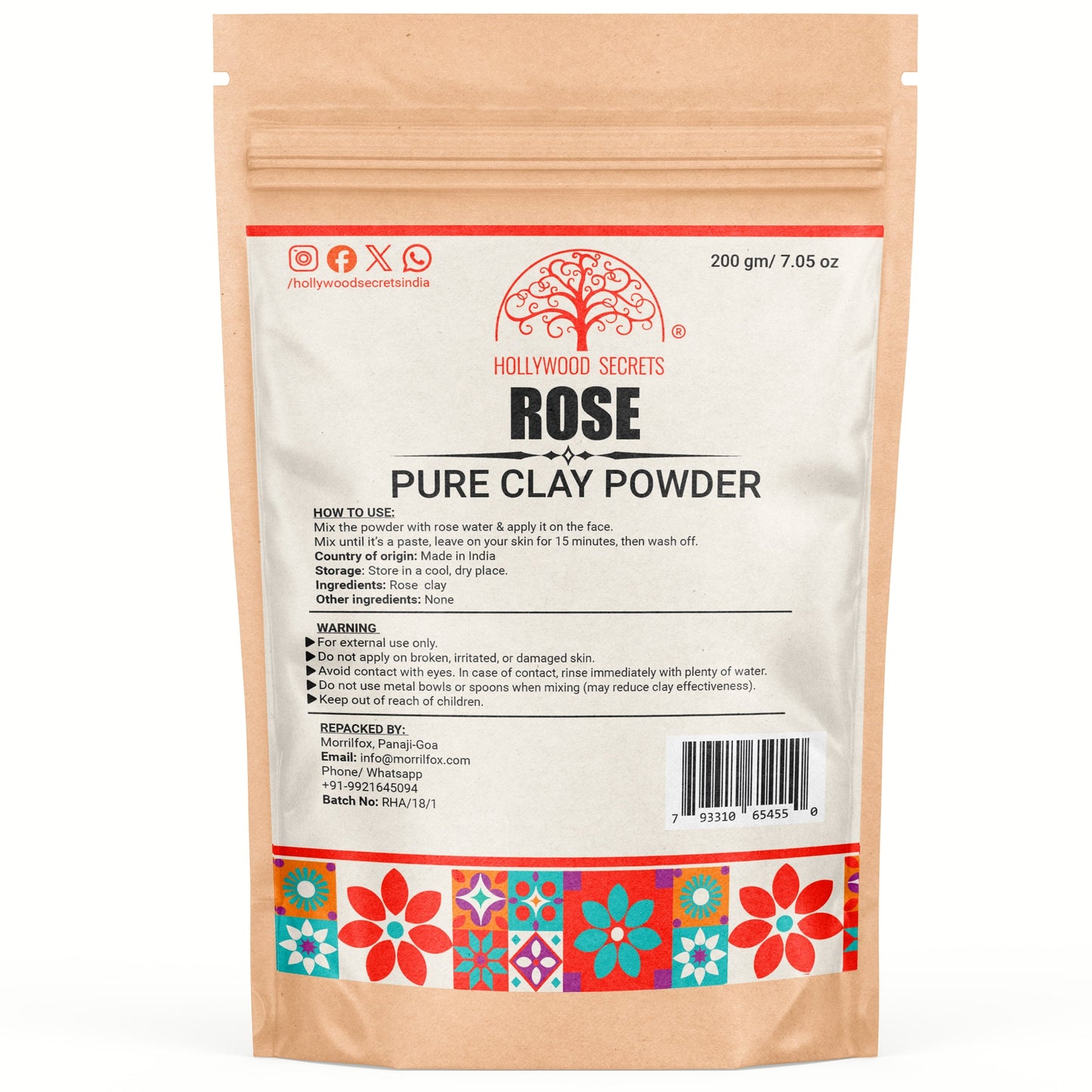 Pure Rose Clay Powder 200Gms Hollywood Secrets